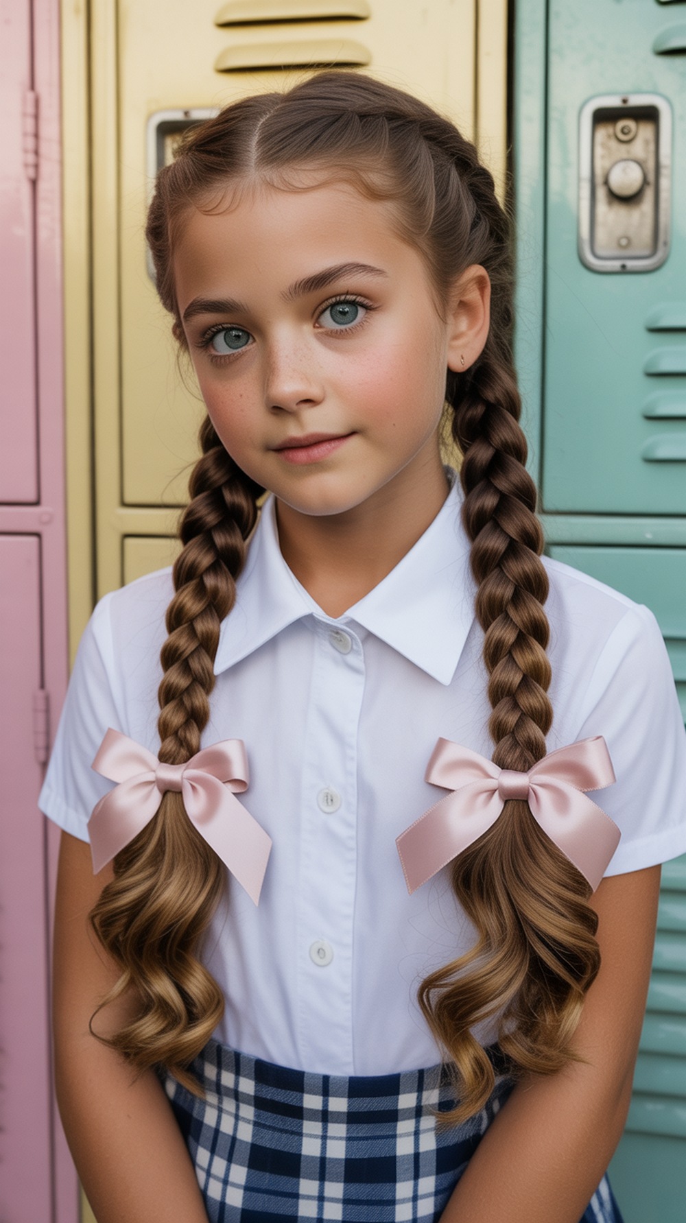 Pigtail Braids with Mini Bows