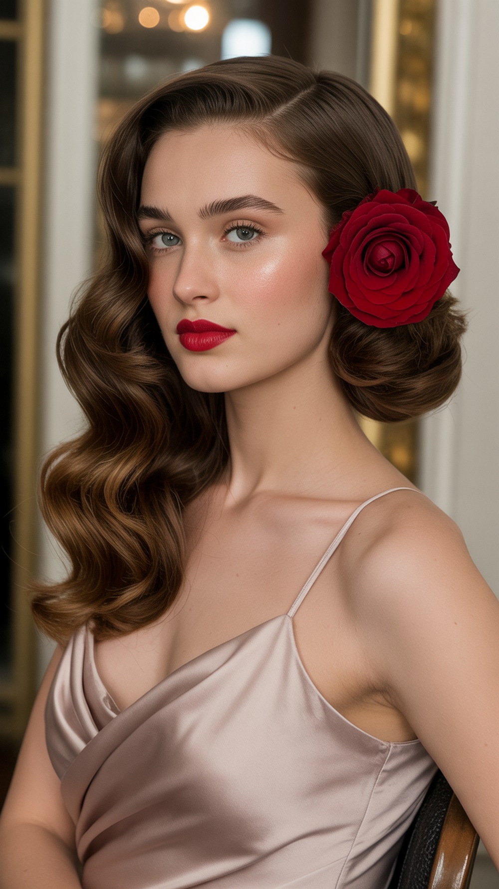 Retro Waves with Single Rose Hairstyle