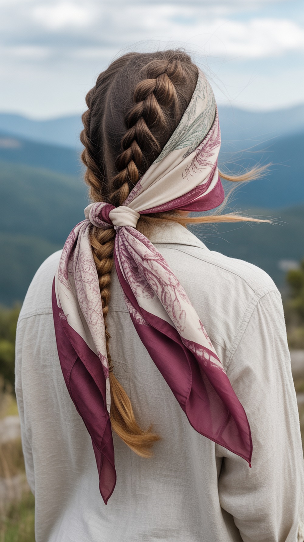 Scarf Braided Crown Hiking Hairstyle