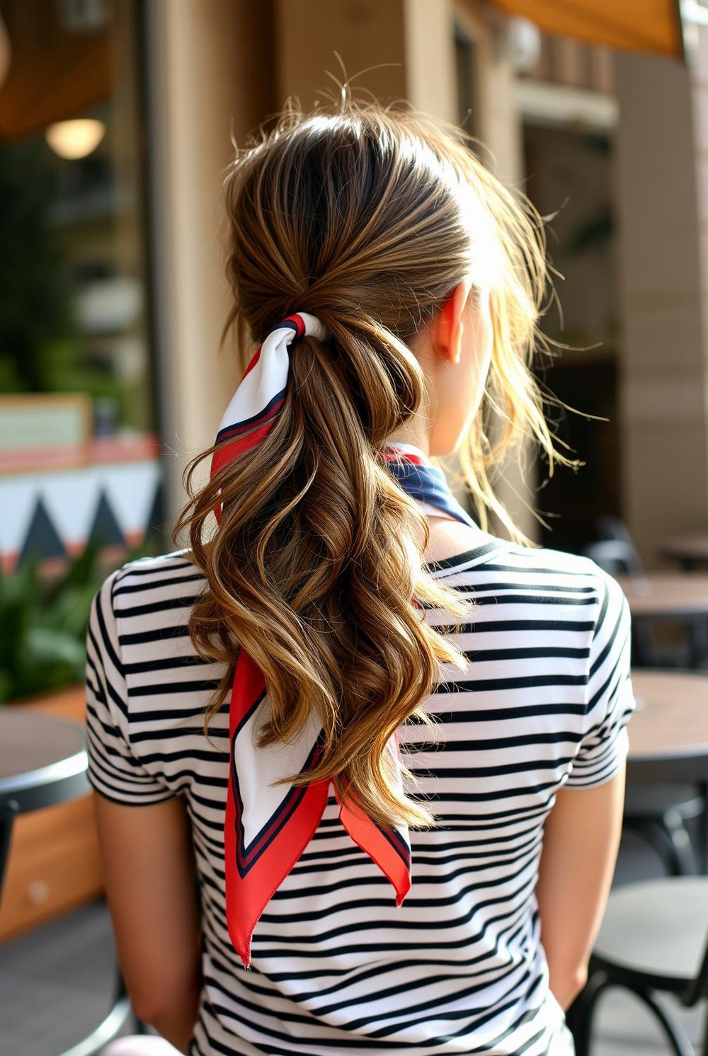 Scarf Tied Spring Long Ponytail Hairstyle