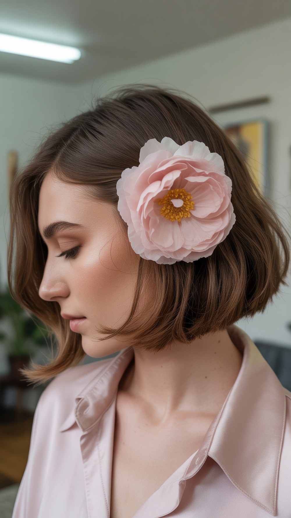Short Hair with Single Bloom Clip Hairstyle
