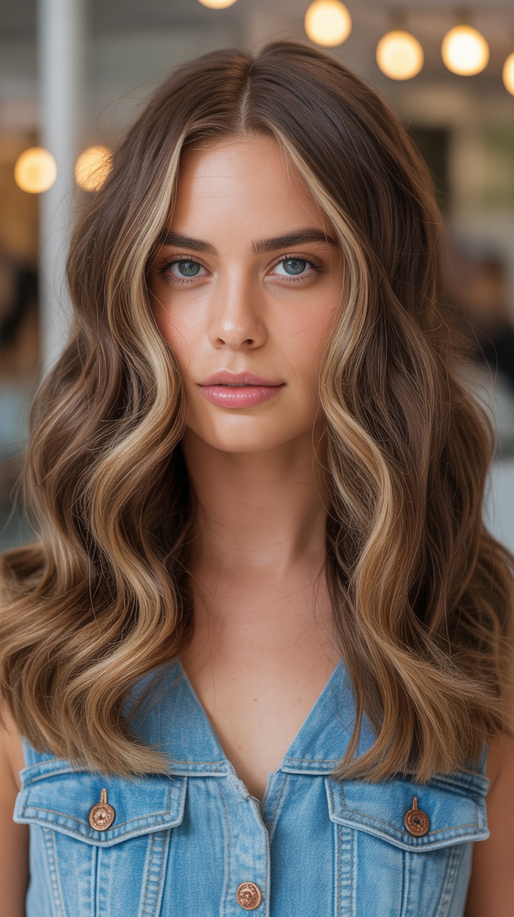 Shoulder Length Waves with Middle Part