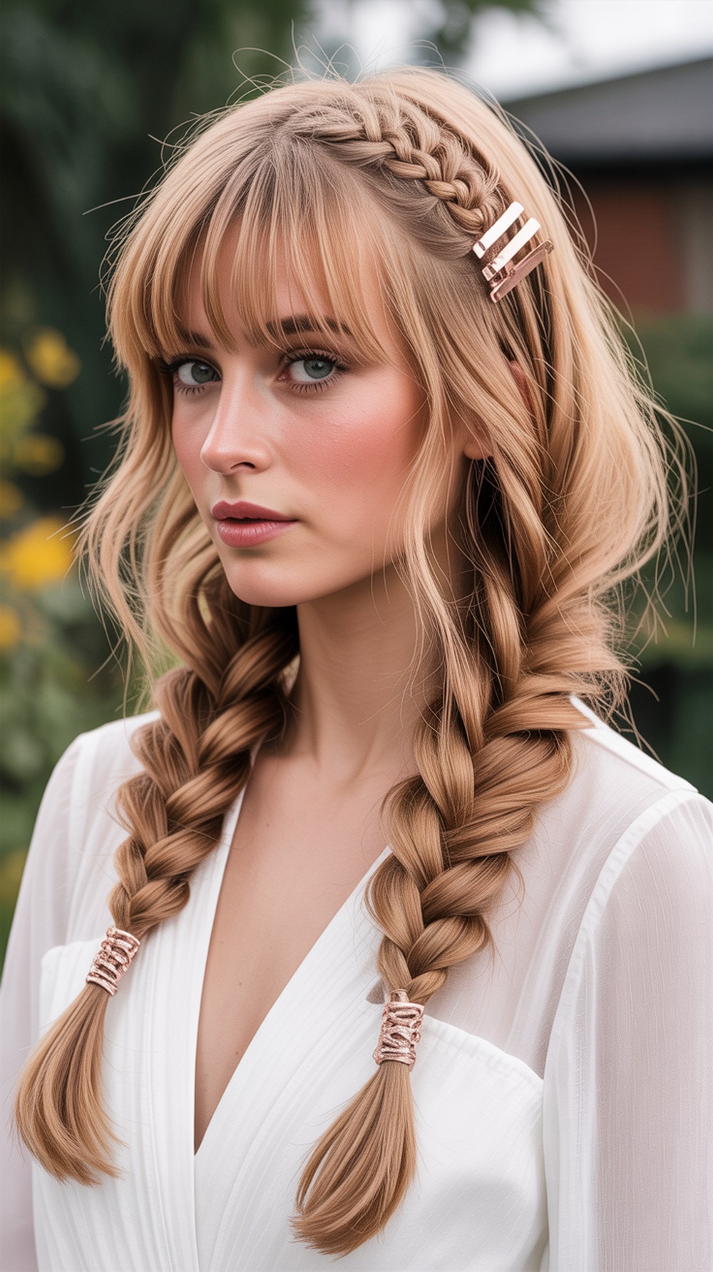 Side Swept Bangs with Tiny Braids
