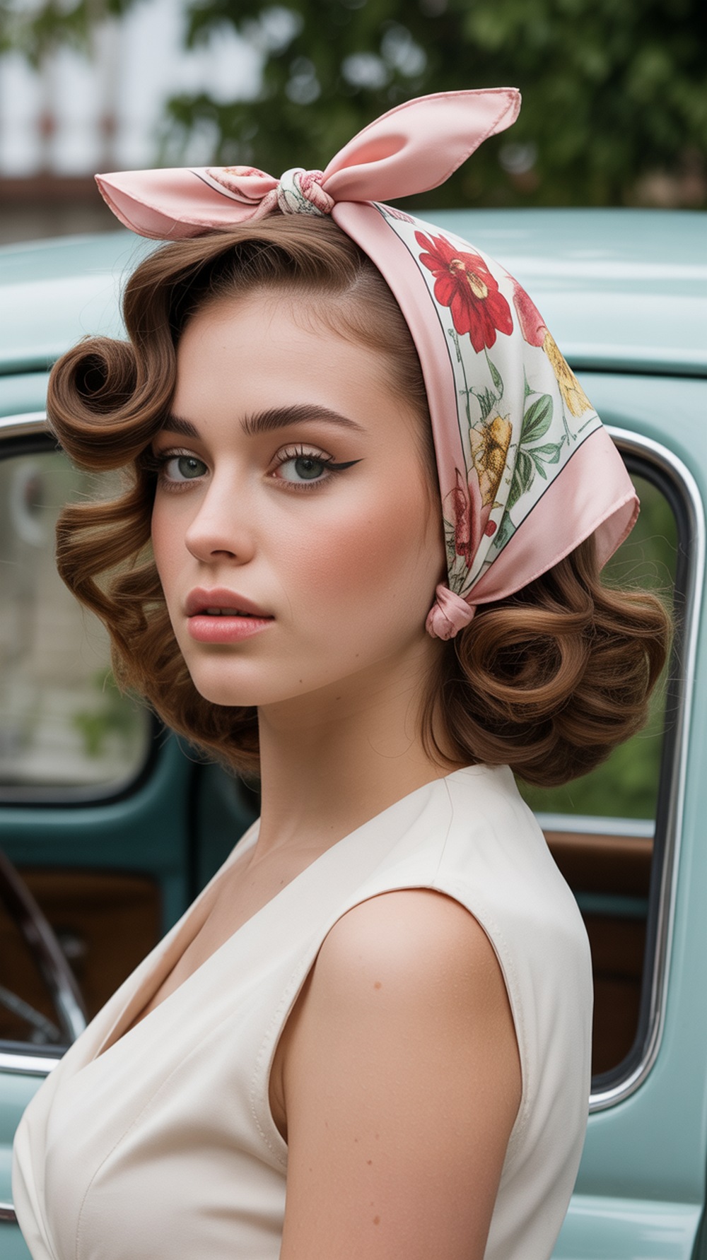 Soft Curls with Vintage Scarf Wrap