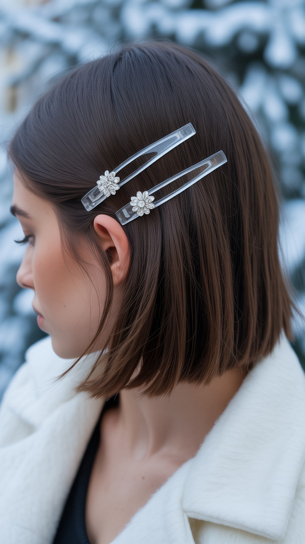 Straight Lob with Clear Crystal Barrettes