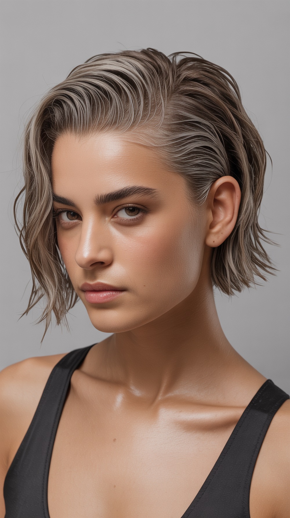 Swept Back Wet Look Bob
