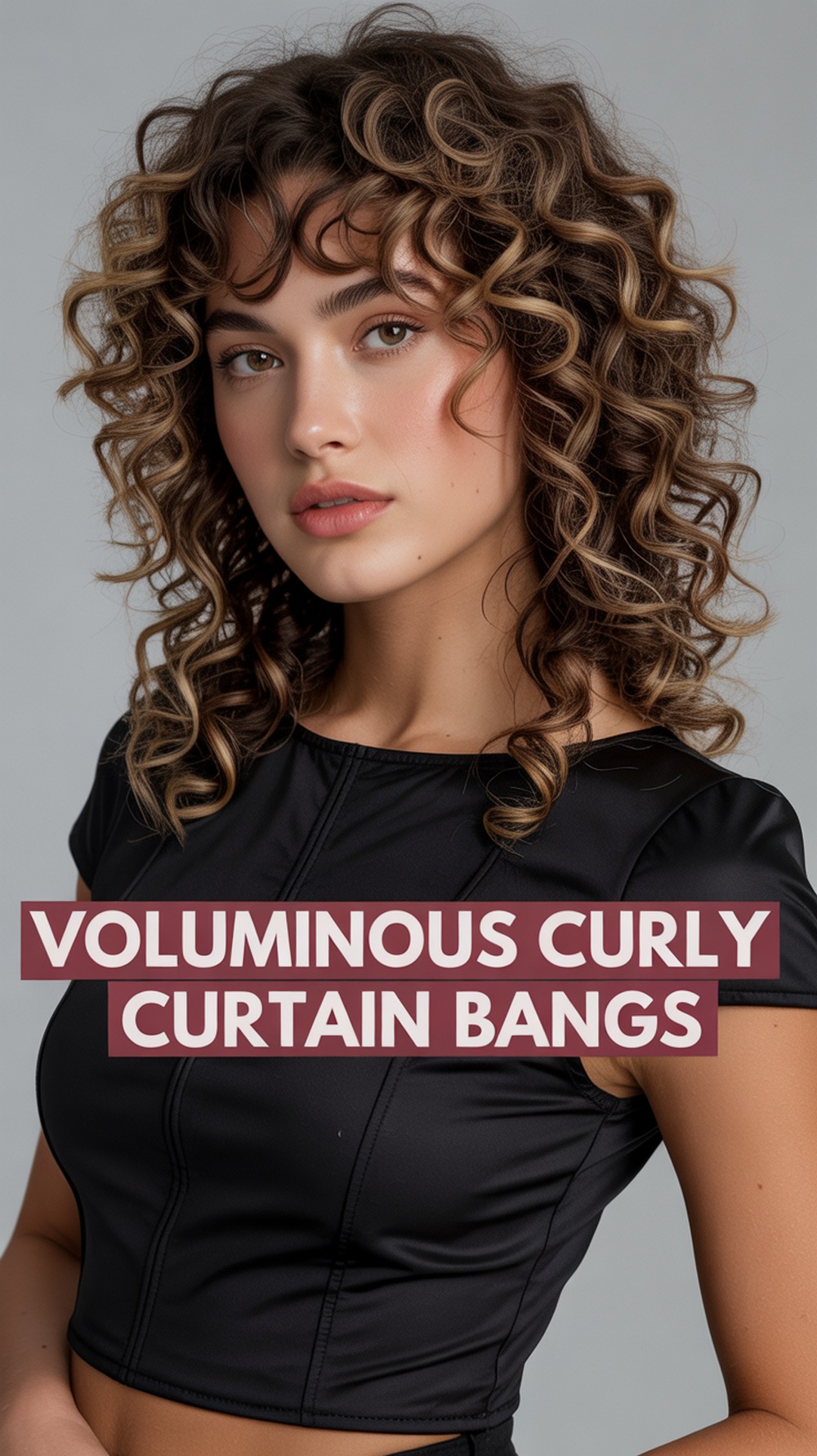 Voluminous Curly Curtain Bangs