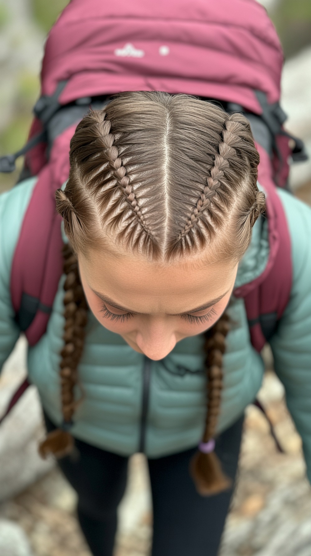 Zigzag Part Braids Hiking Hairstyle