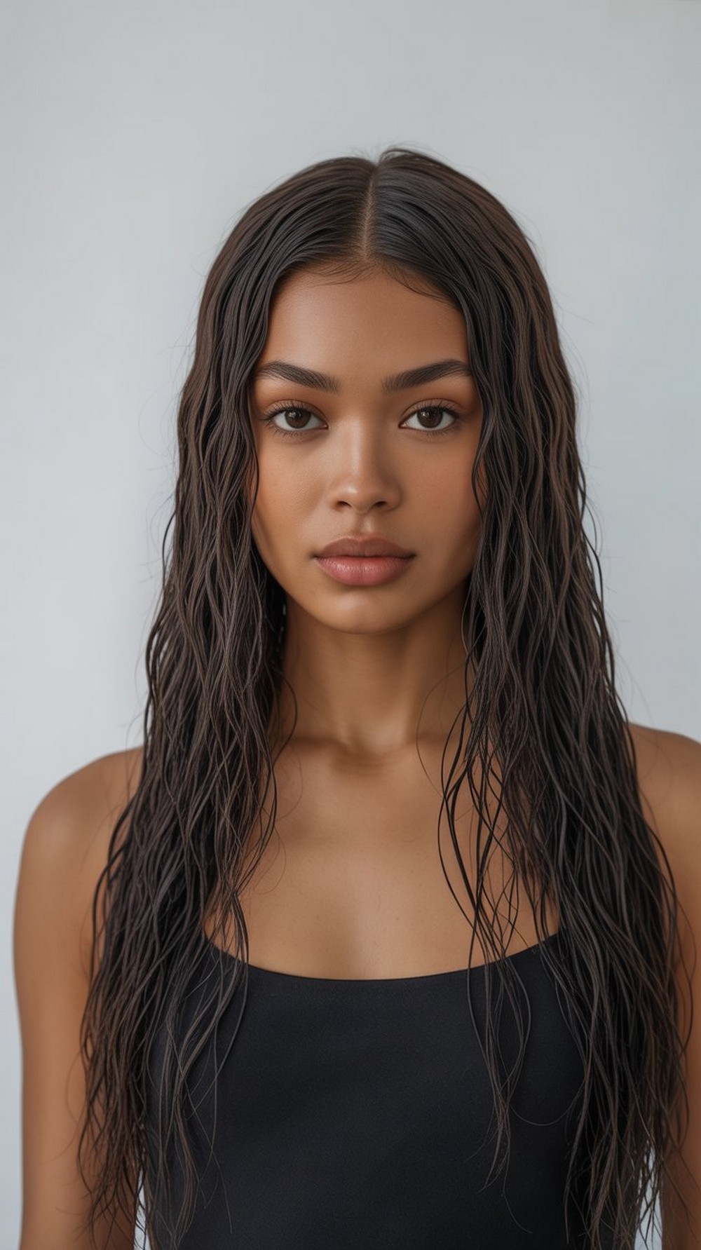 Middle Part Bone Straight Quick Weave Hairstyle