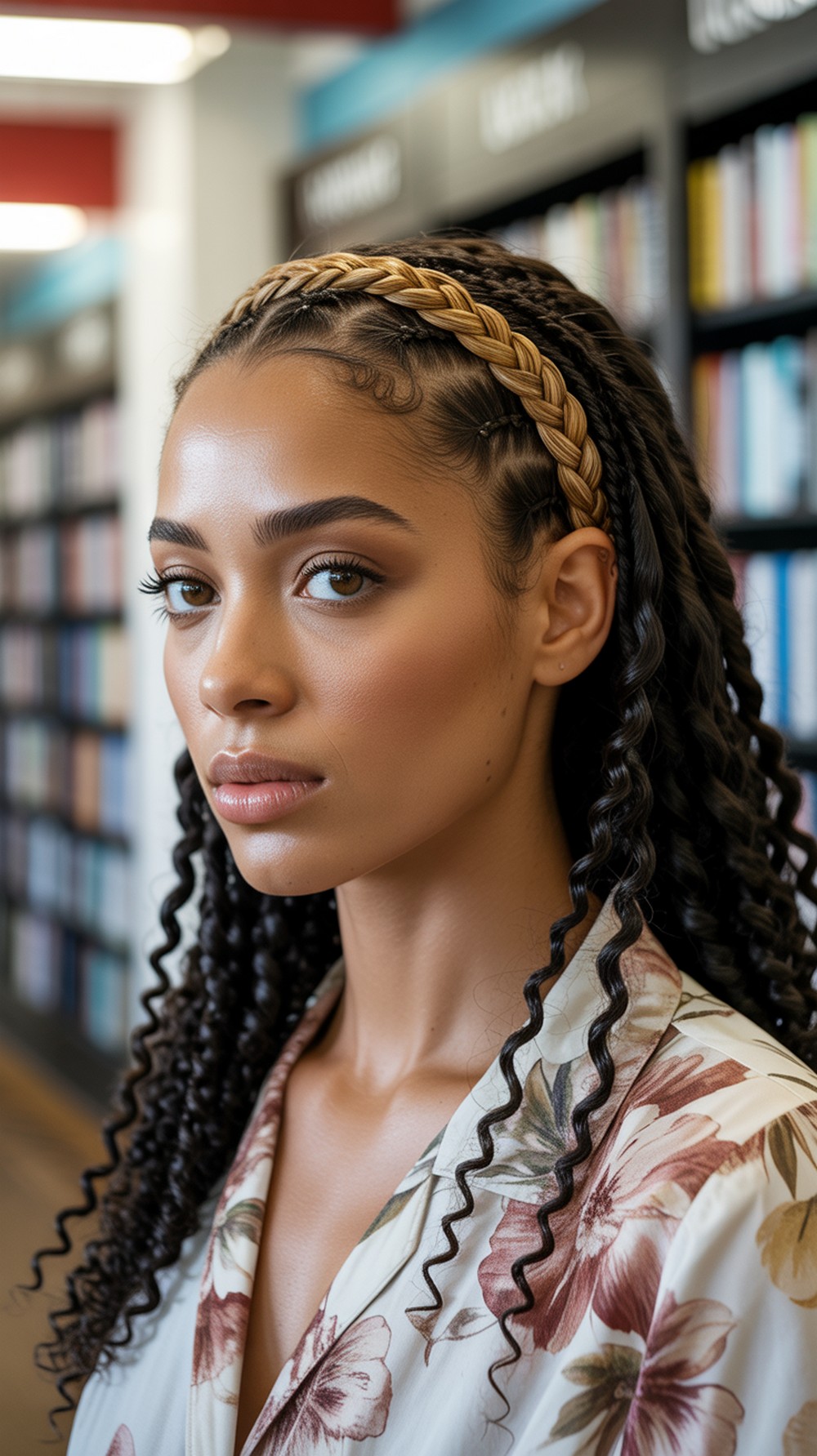 Braided Headband on Curls