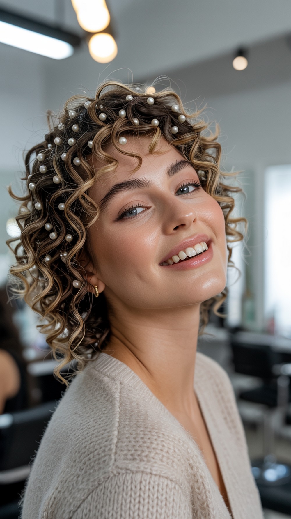 Curly Halo with Pearl Pins