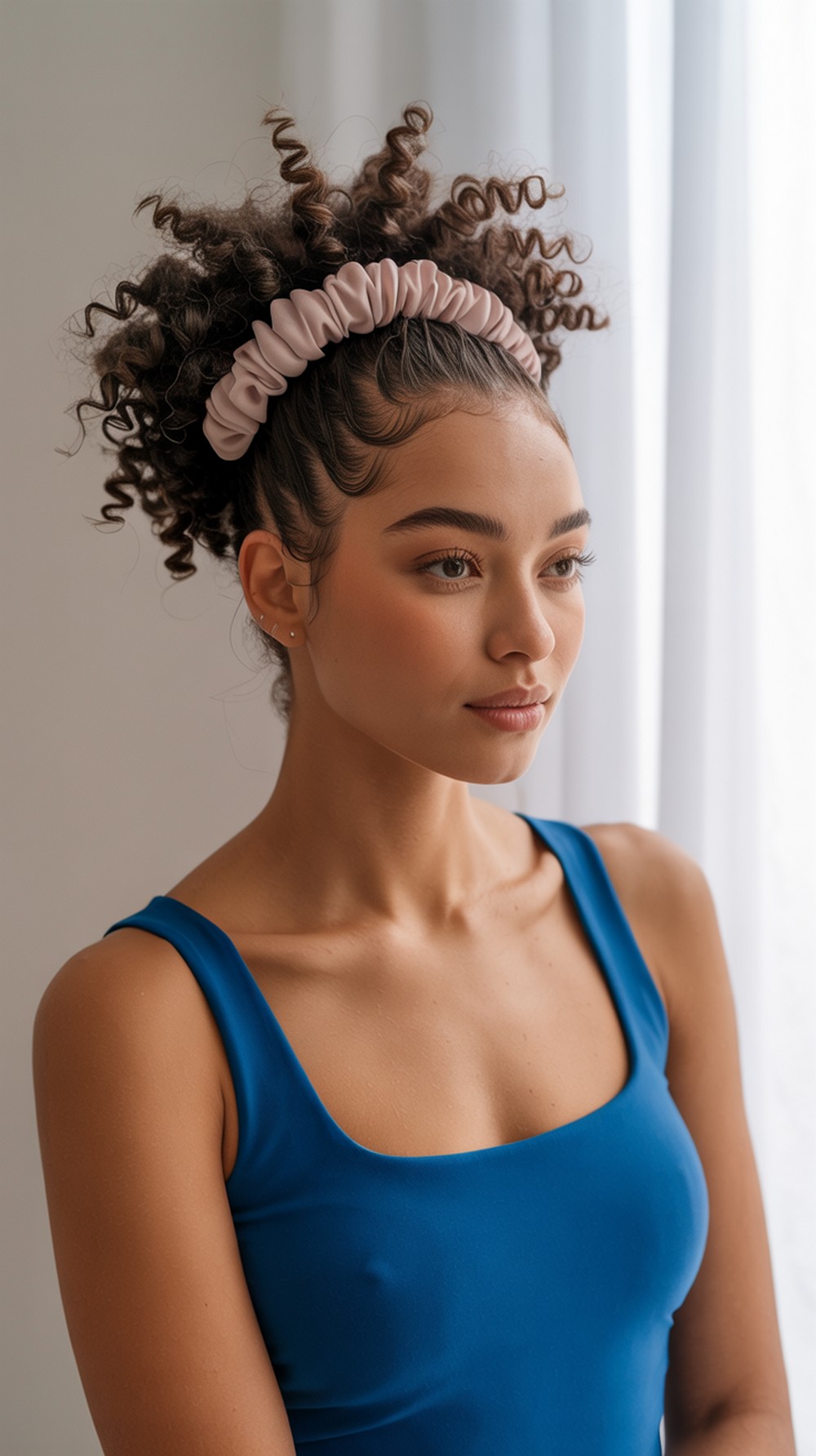 Curly Puff with Elastic Flower Band