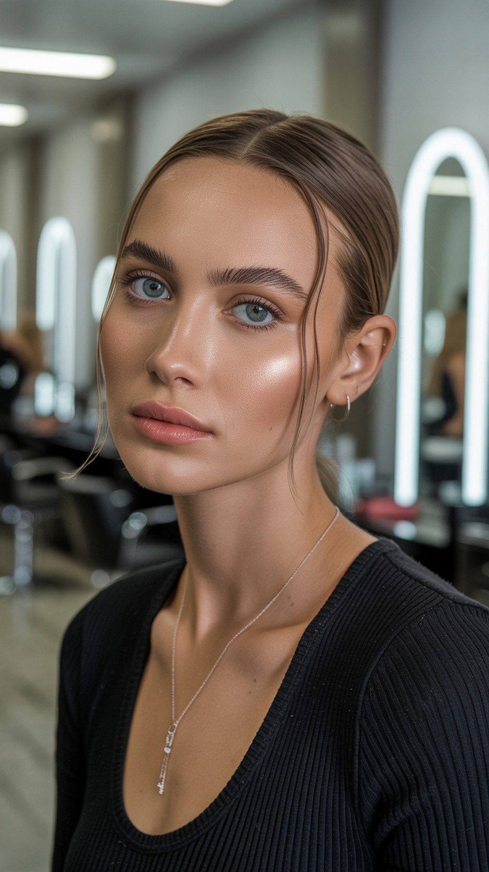 Glossy Middle Part Straight Flip