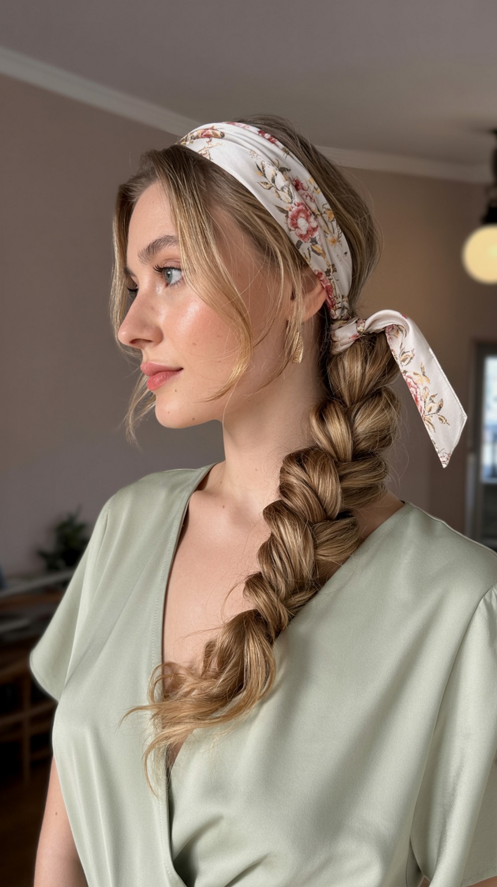 Low Twisted Chignon + Floral Ribbon