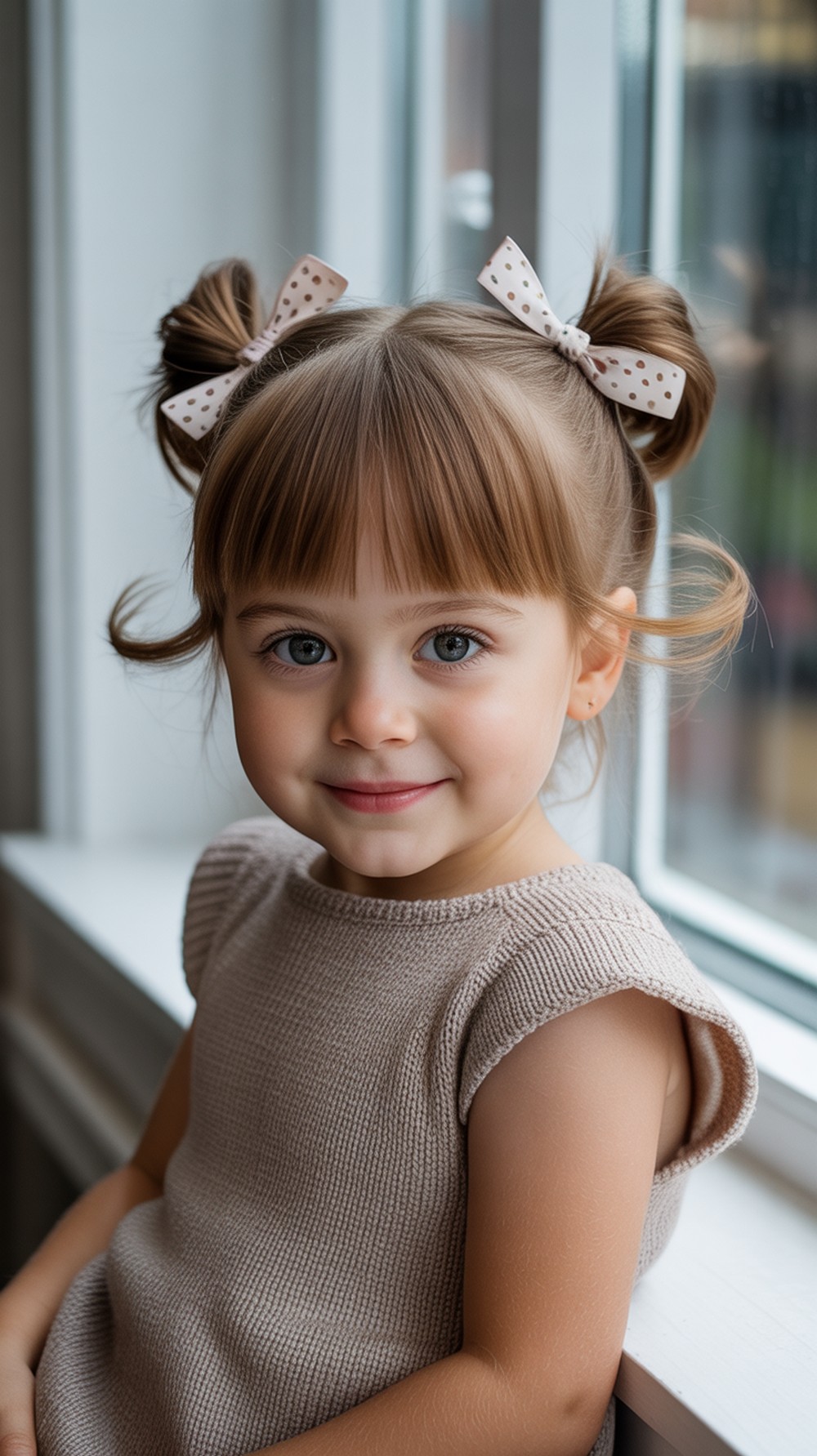 Side Sweep Twin Buns with Bangs