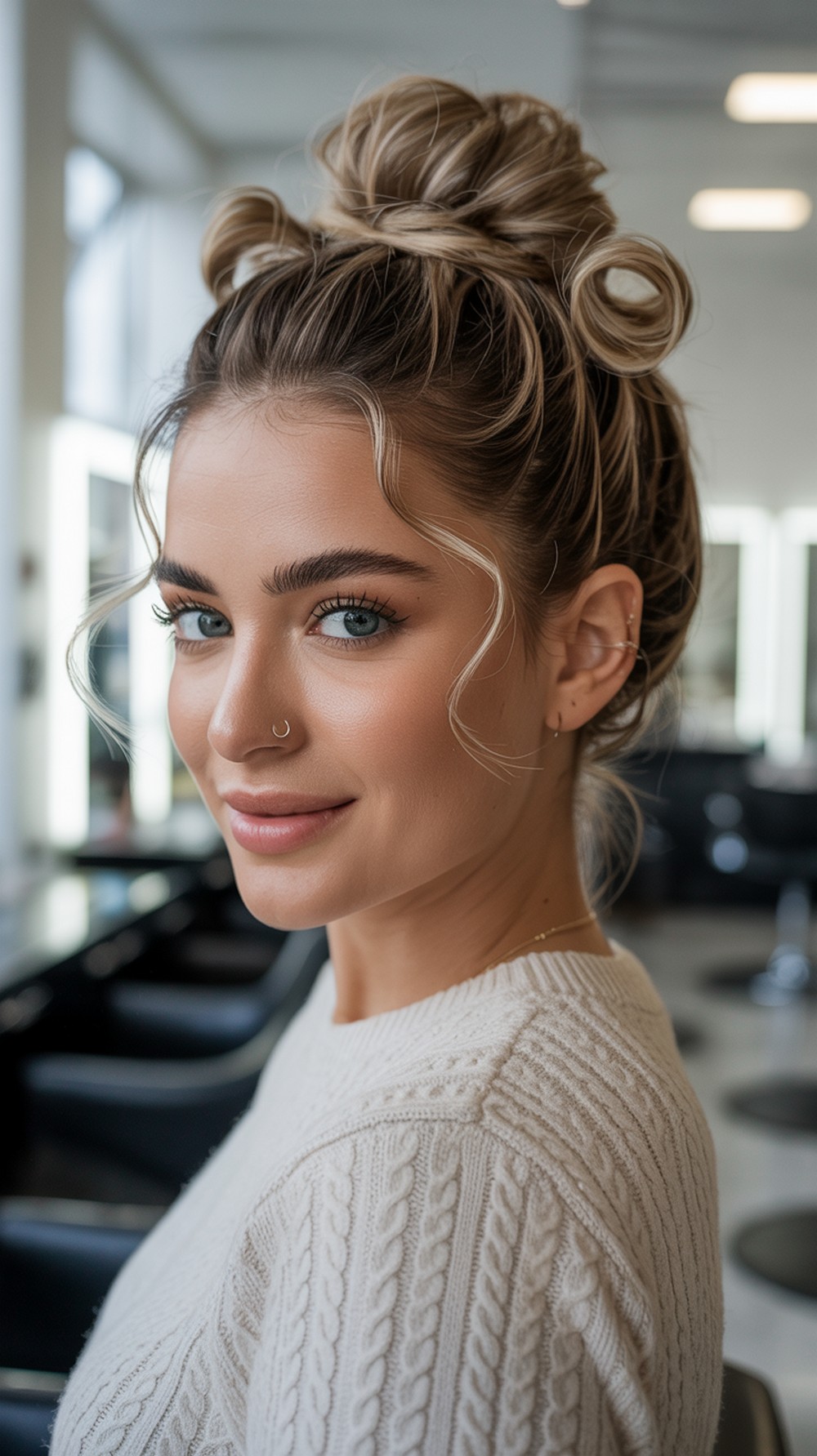 Textured High Bun with Tendrils