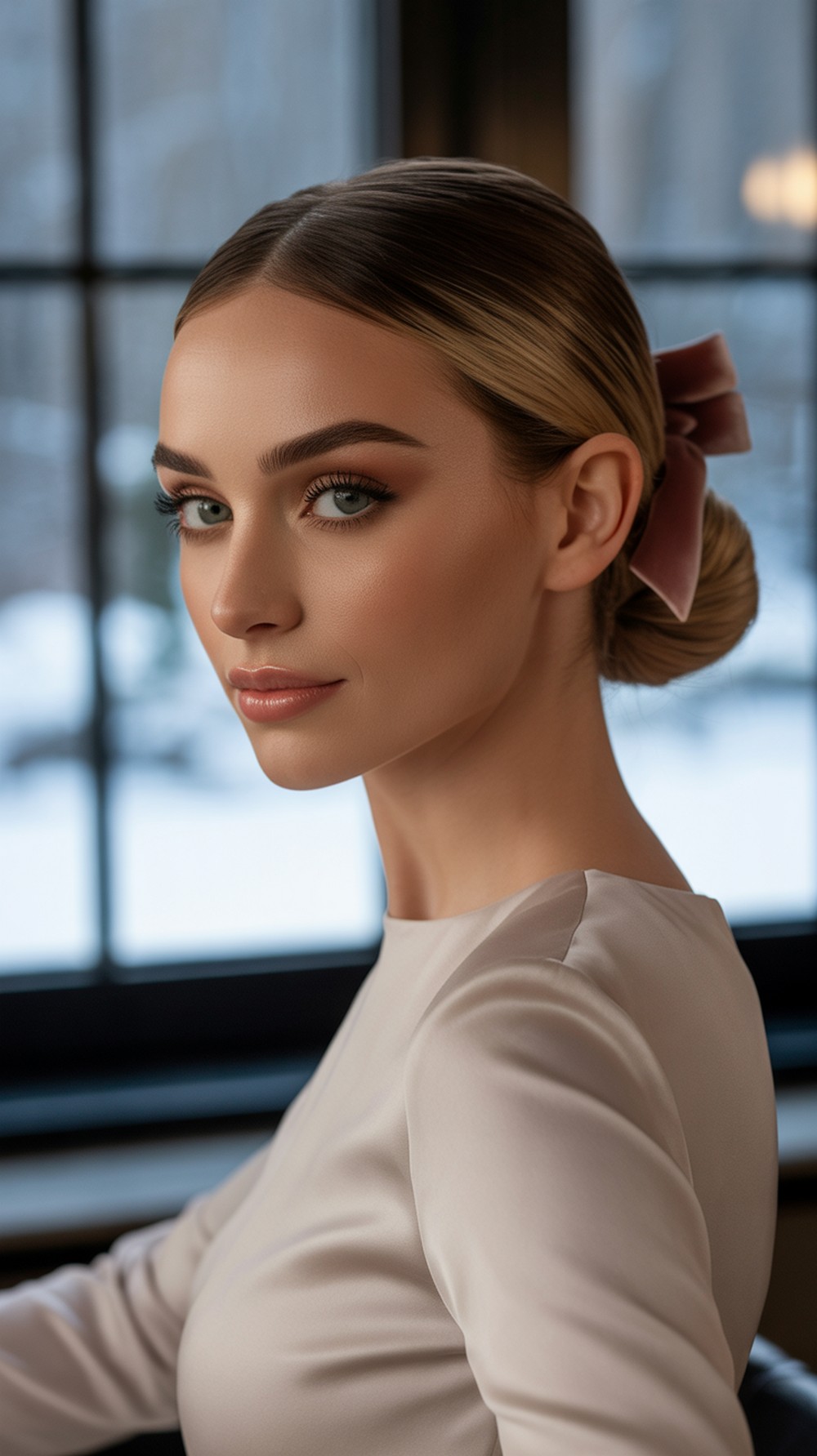 Velvet Bowed Sleek Low Chignon