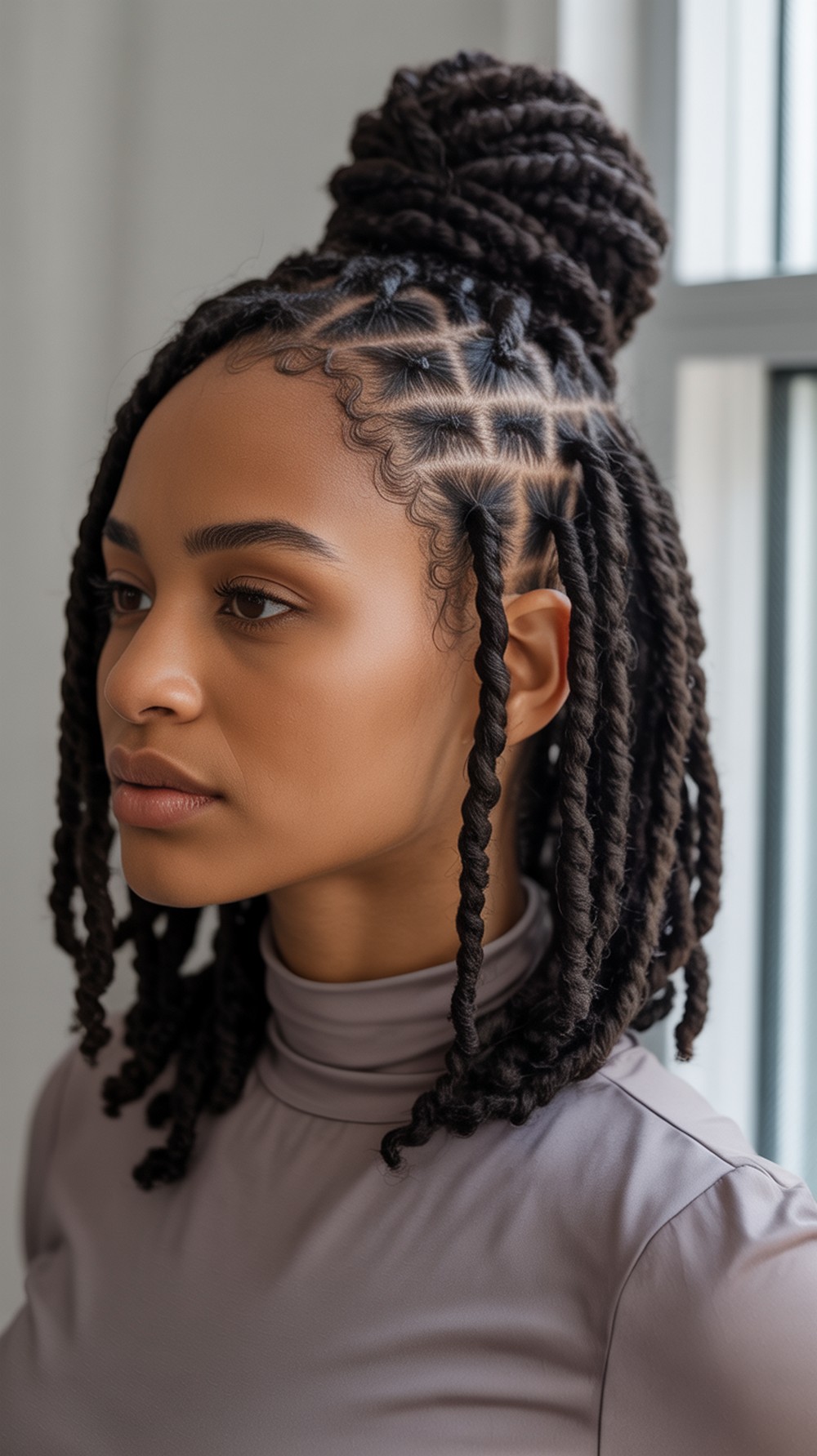 Zig Zag Loc Retwist with High Bun