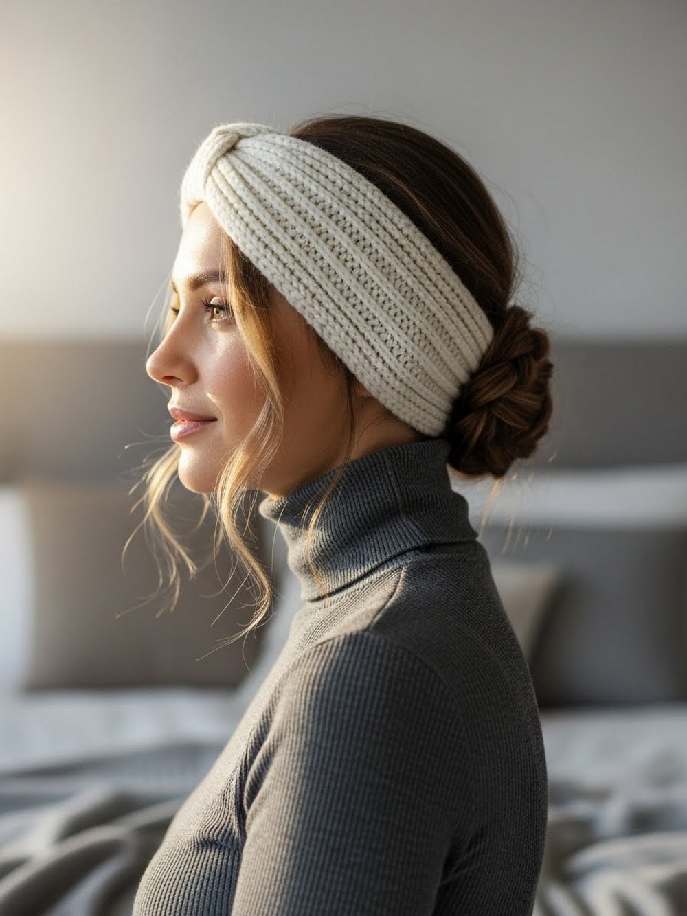 Braided Low Bun with Knit Headband