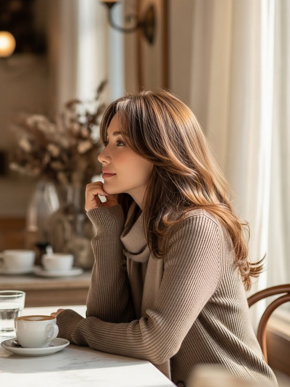 Cozy Long Layers with Curtain Bangs