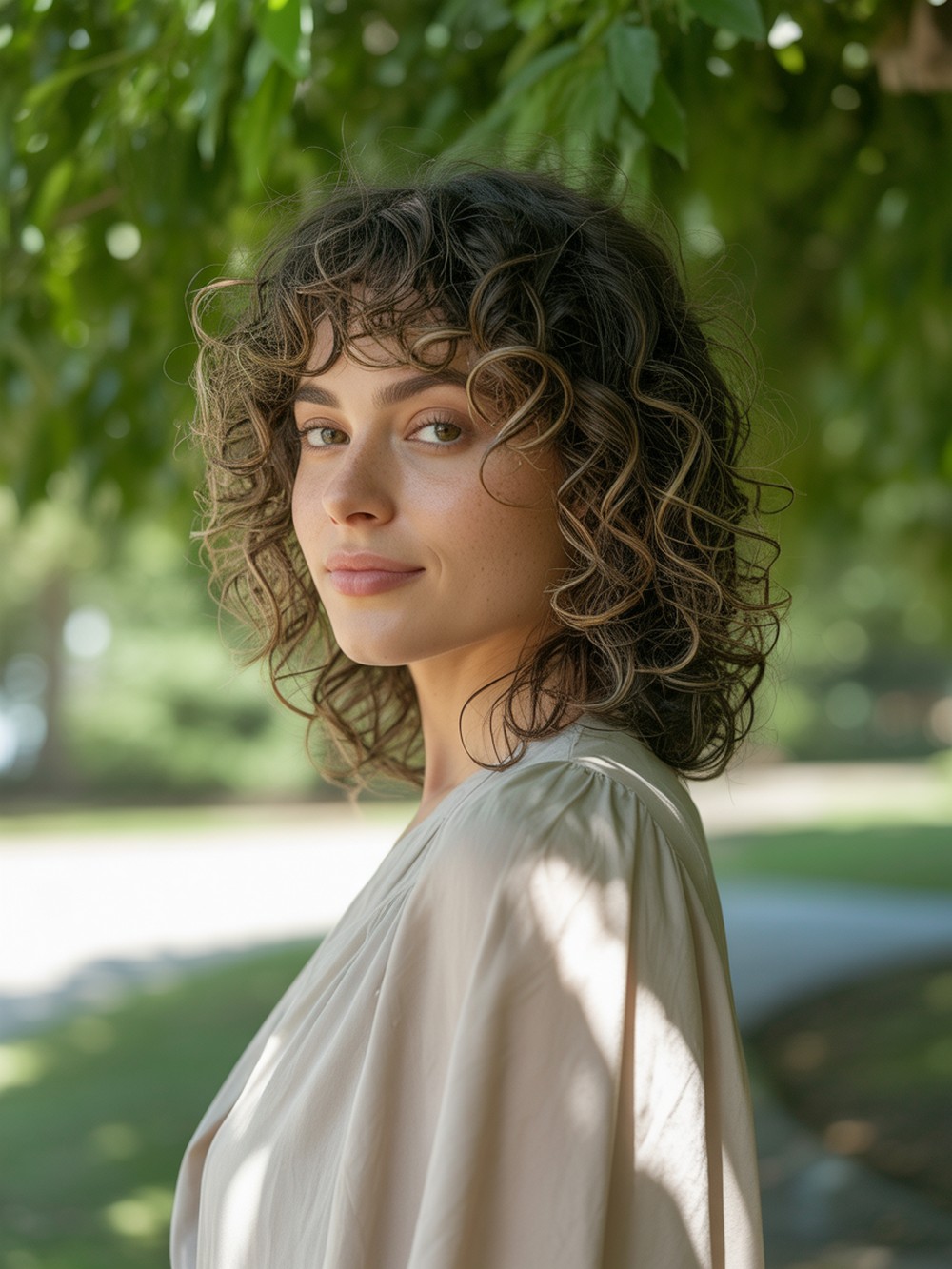 Curly Curtain Bangs