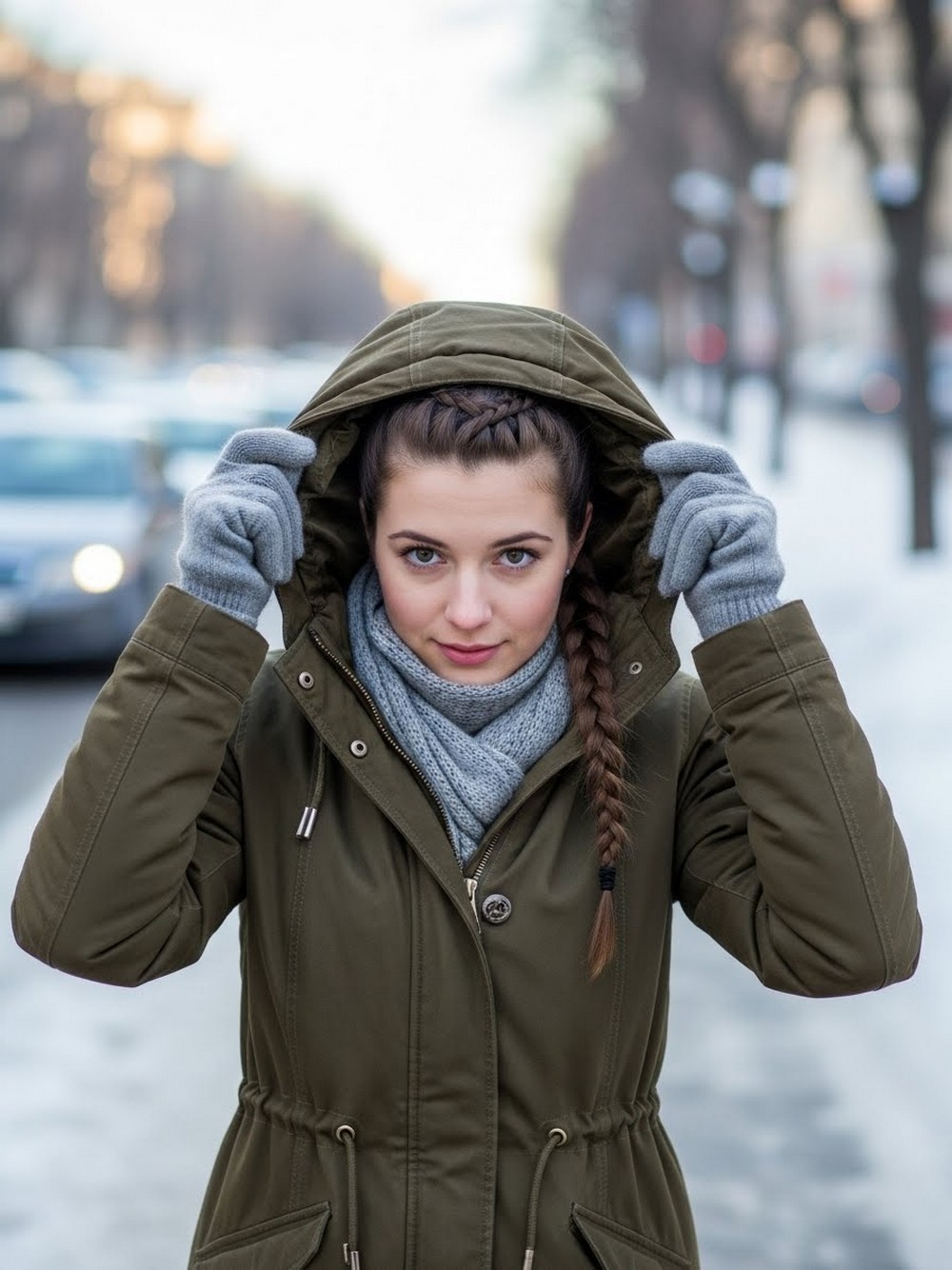 French Braid Under a Hooded Parka