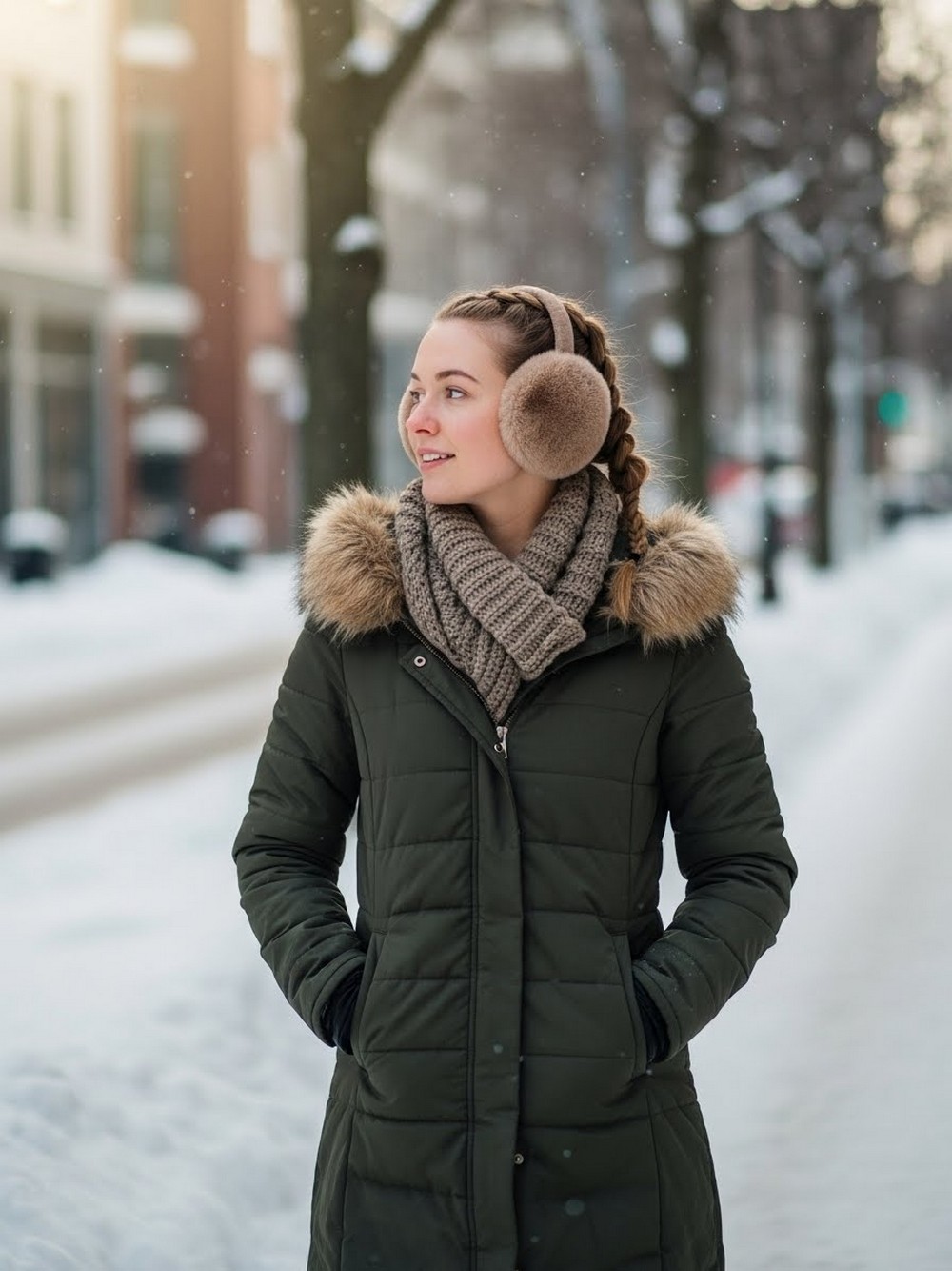 French Braid with Faux Fur Earmuffs