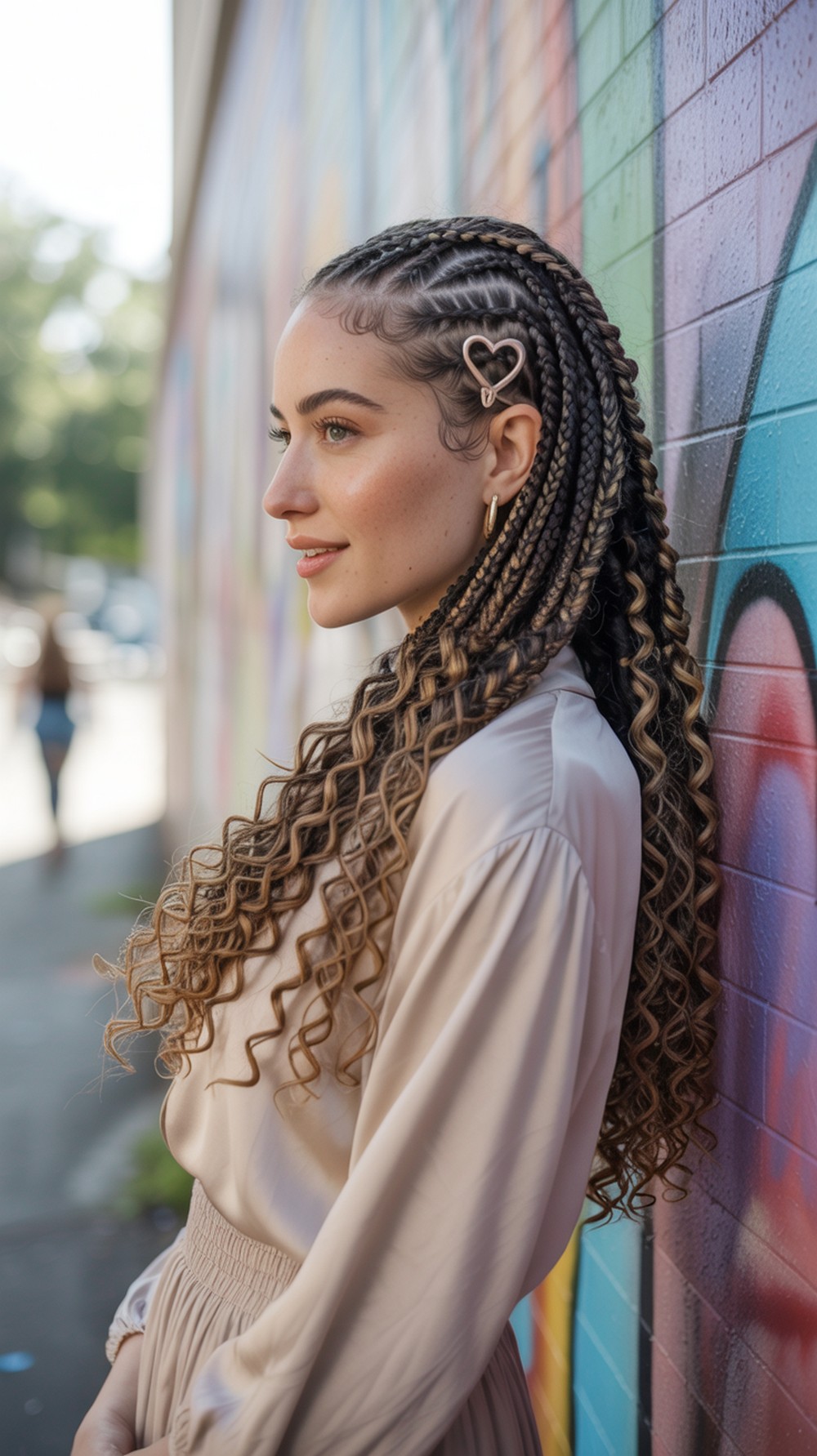 Heart-Part Accent Goddess Braids