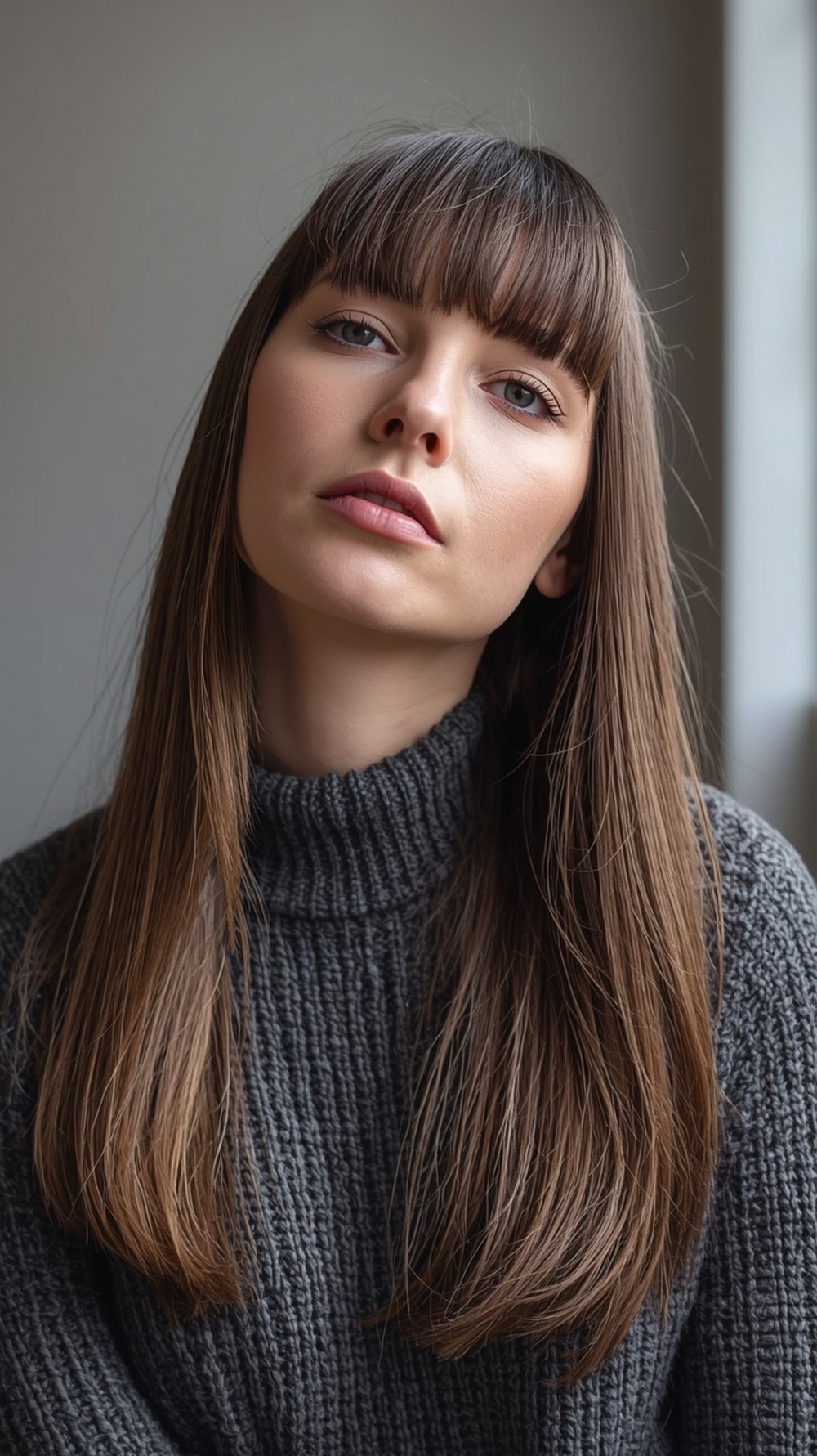 High Half-Up with Soft Full Fringe