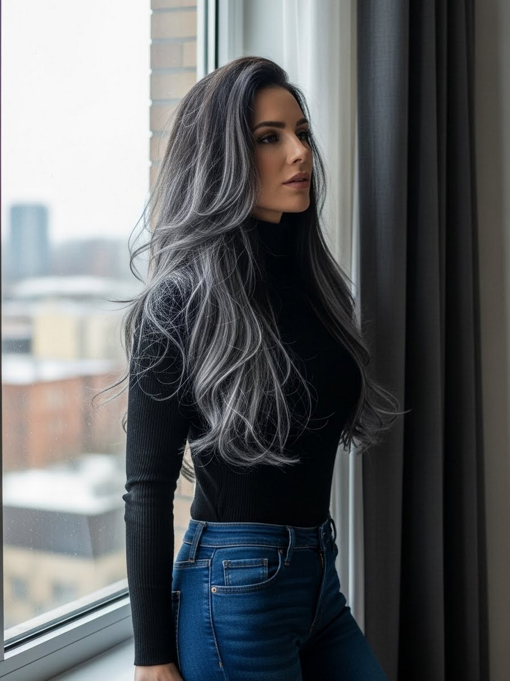 Long Glossy Hair with Frosty Curtains