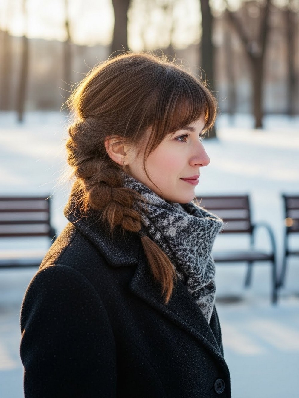 Loose Side Braid with Frosty Curtain Bangs