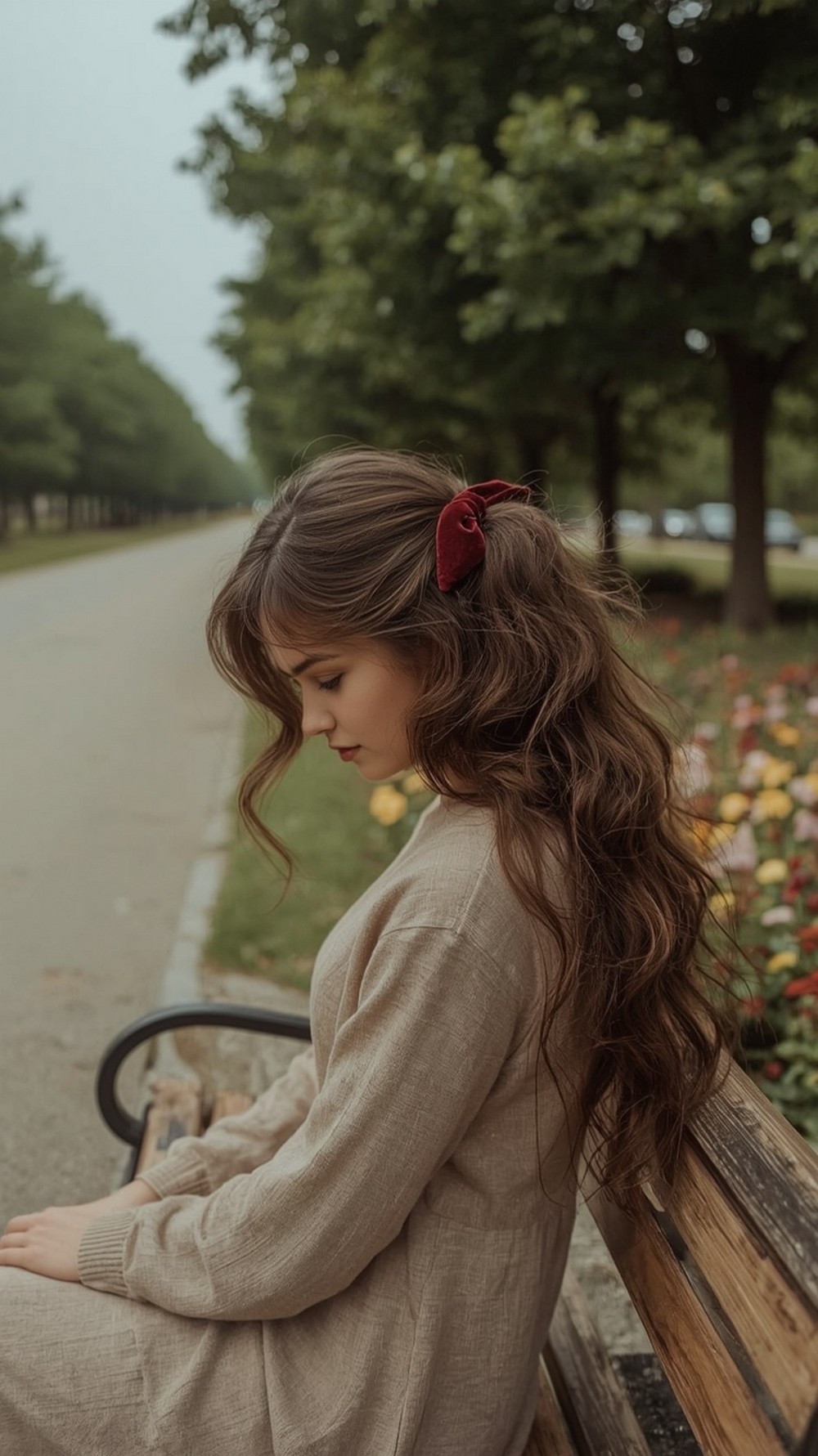 Low Velvet Bow Pony with Curls
