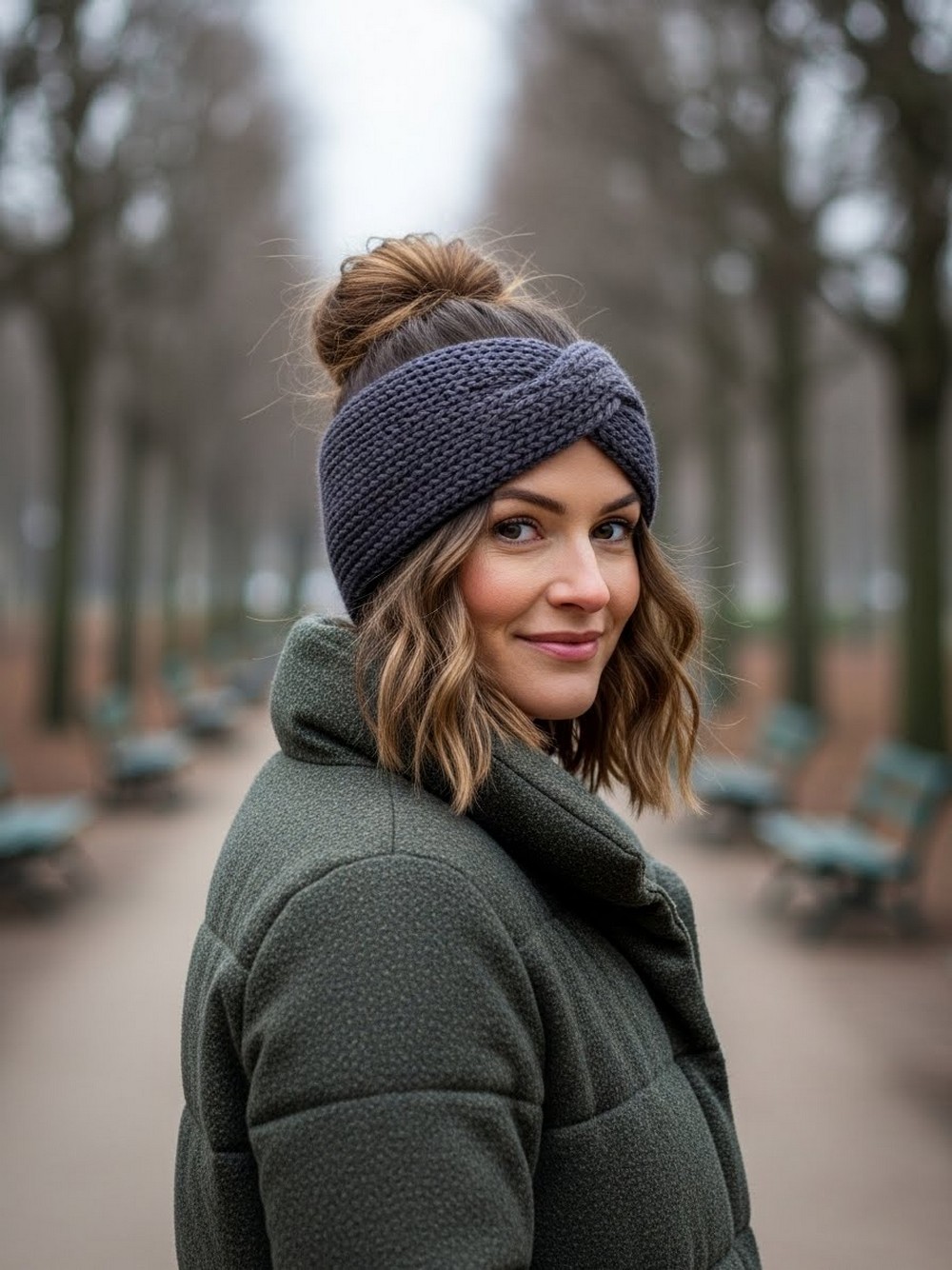 Messy Bun with Headband Ear Warmer