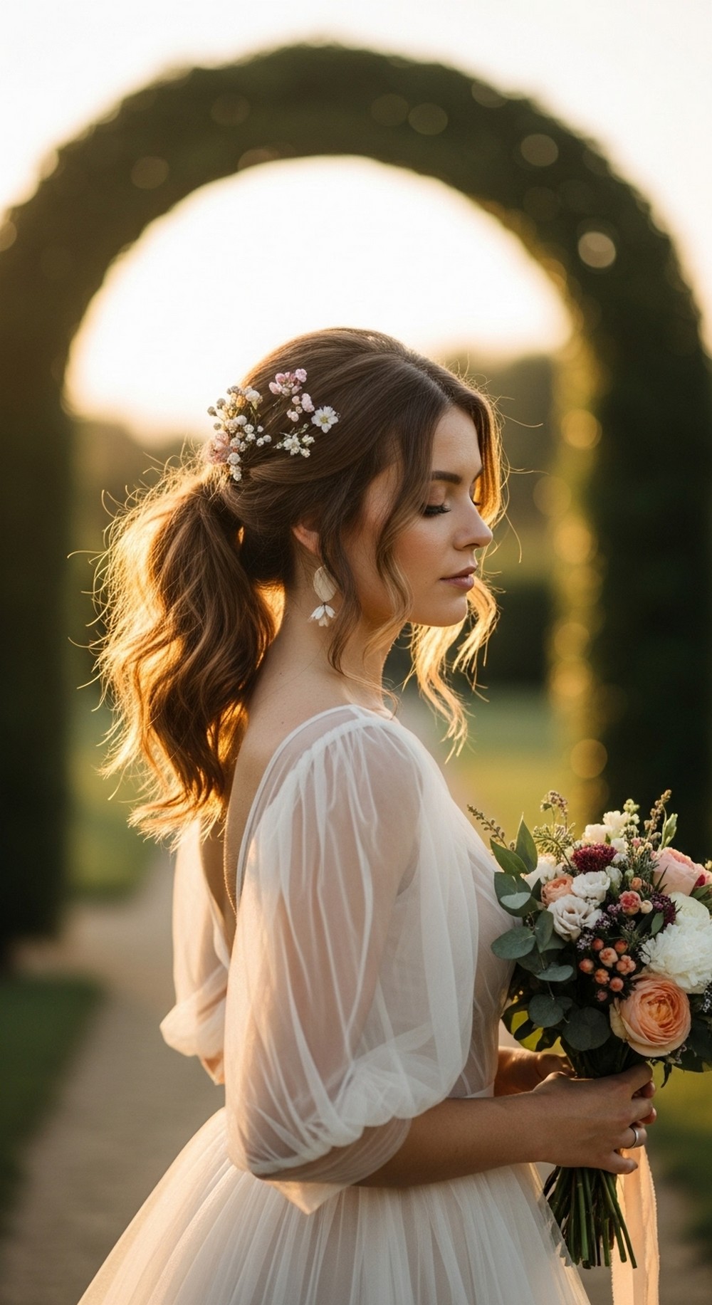 Messy Pony with Floral Pins