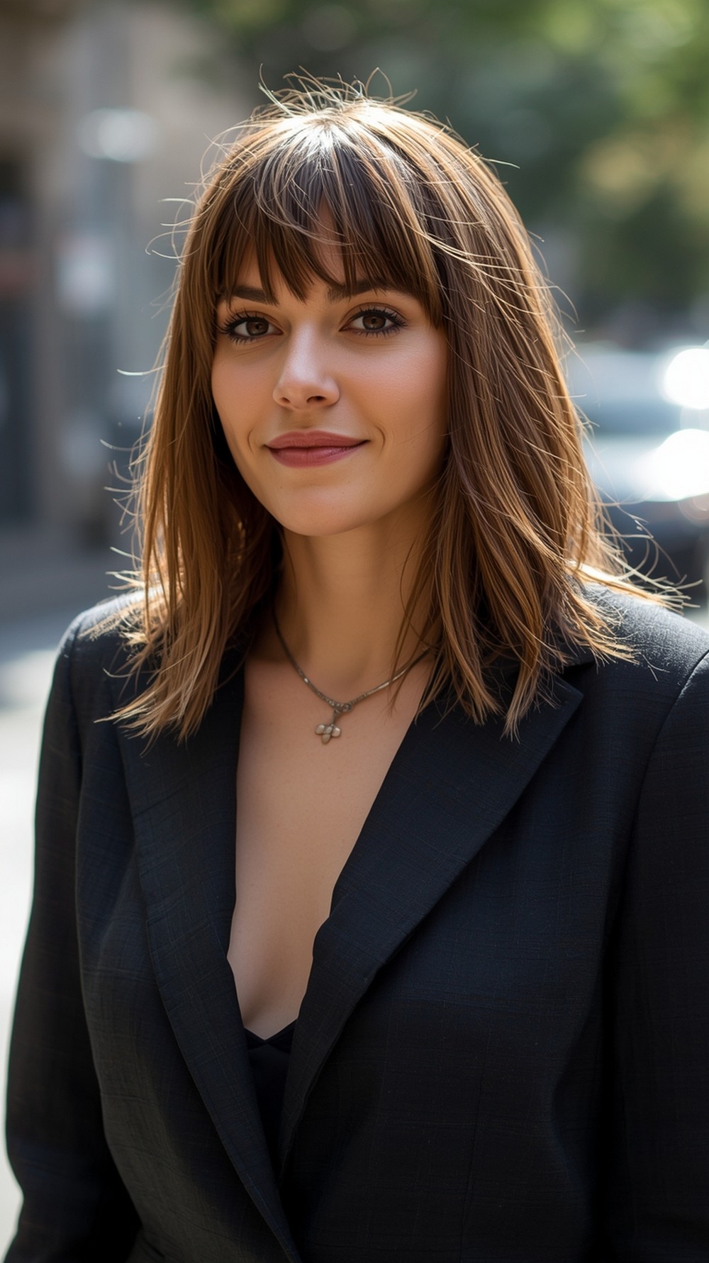 Off-Center Lob with Feathered Bangs