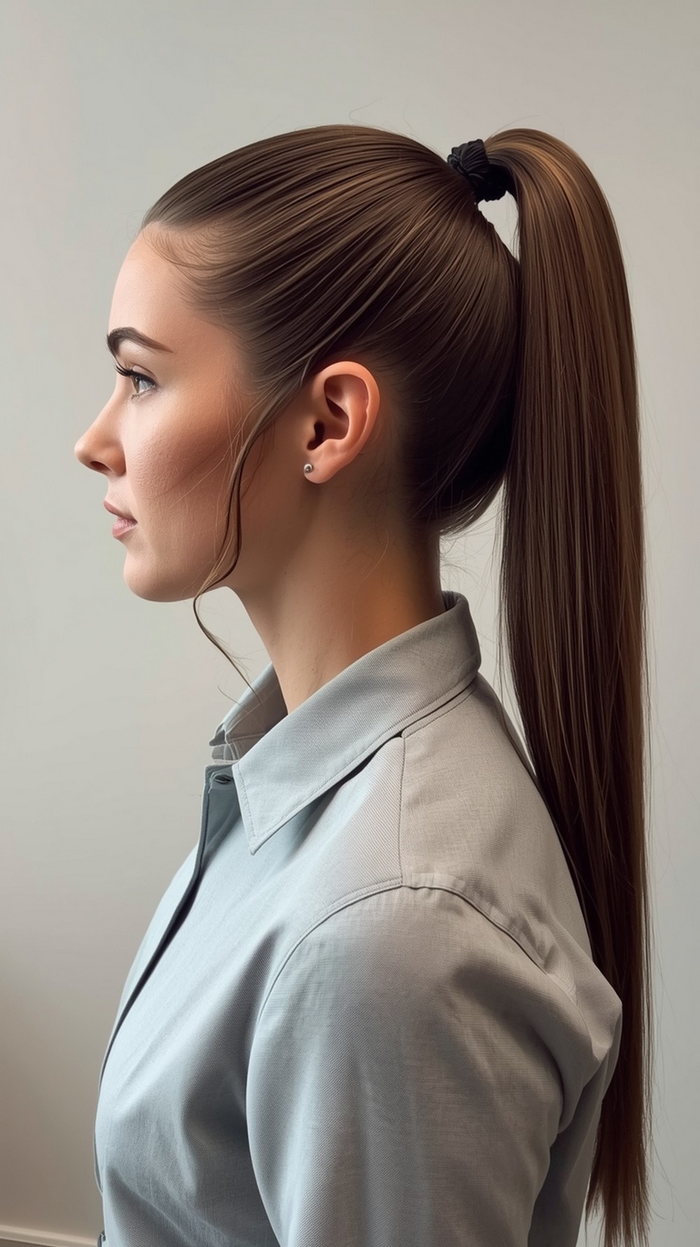 Side-Part Sleek Pony with Tendrils