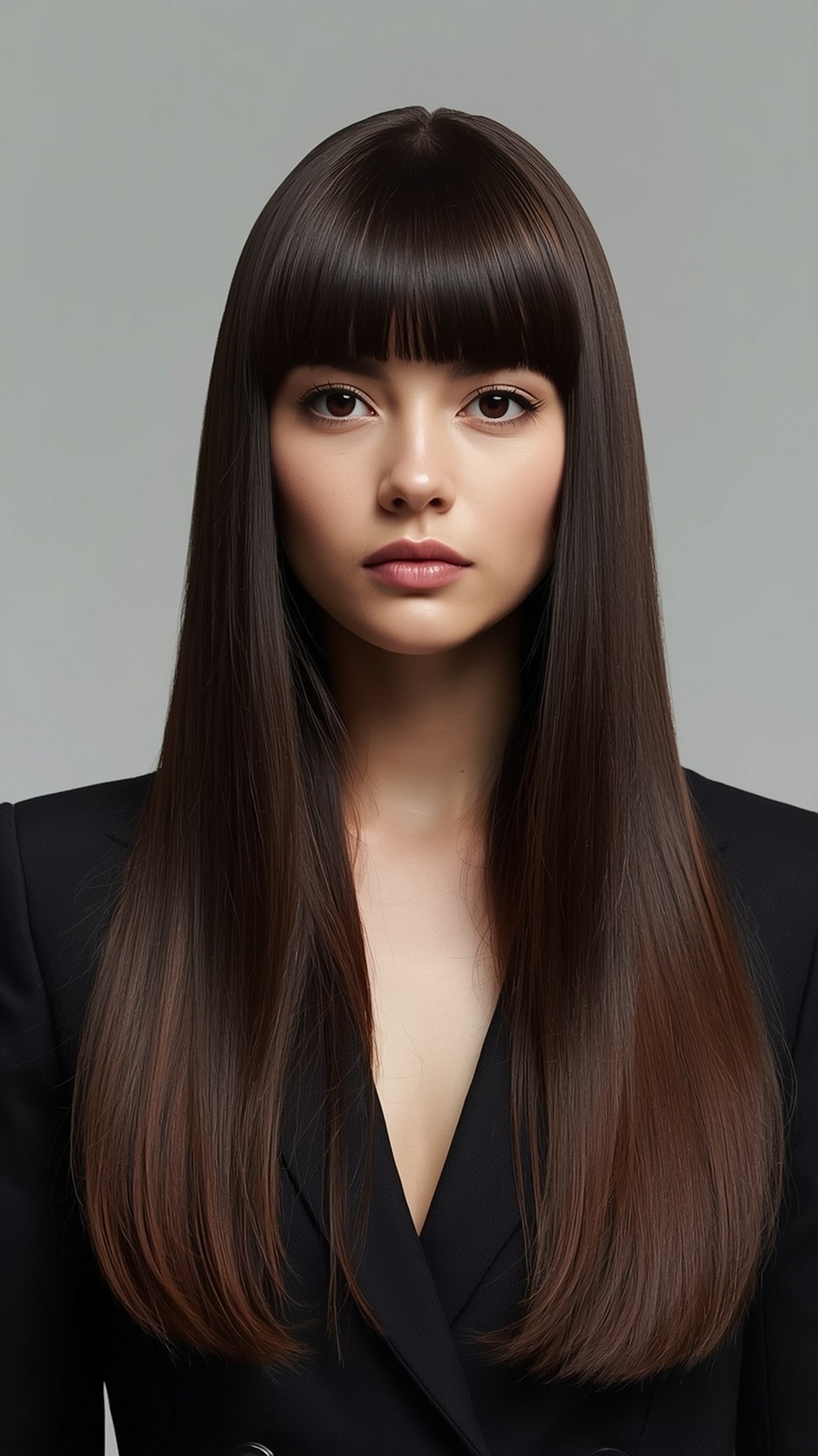 Sleek Length with Blunt Bangs