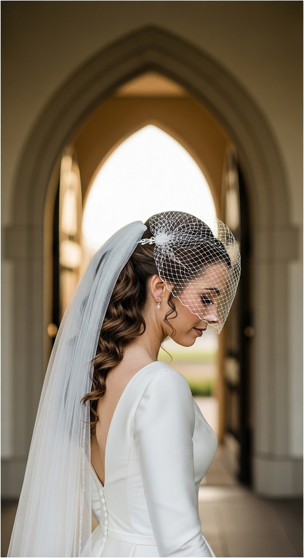 Soft Curly Low Pony with Veil Loop