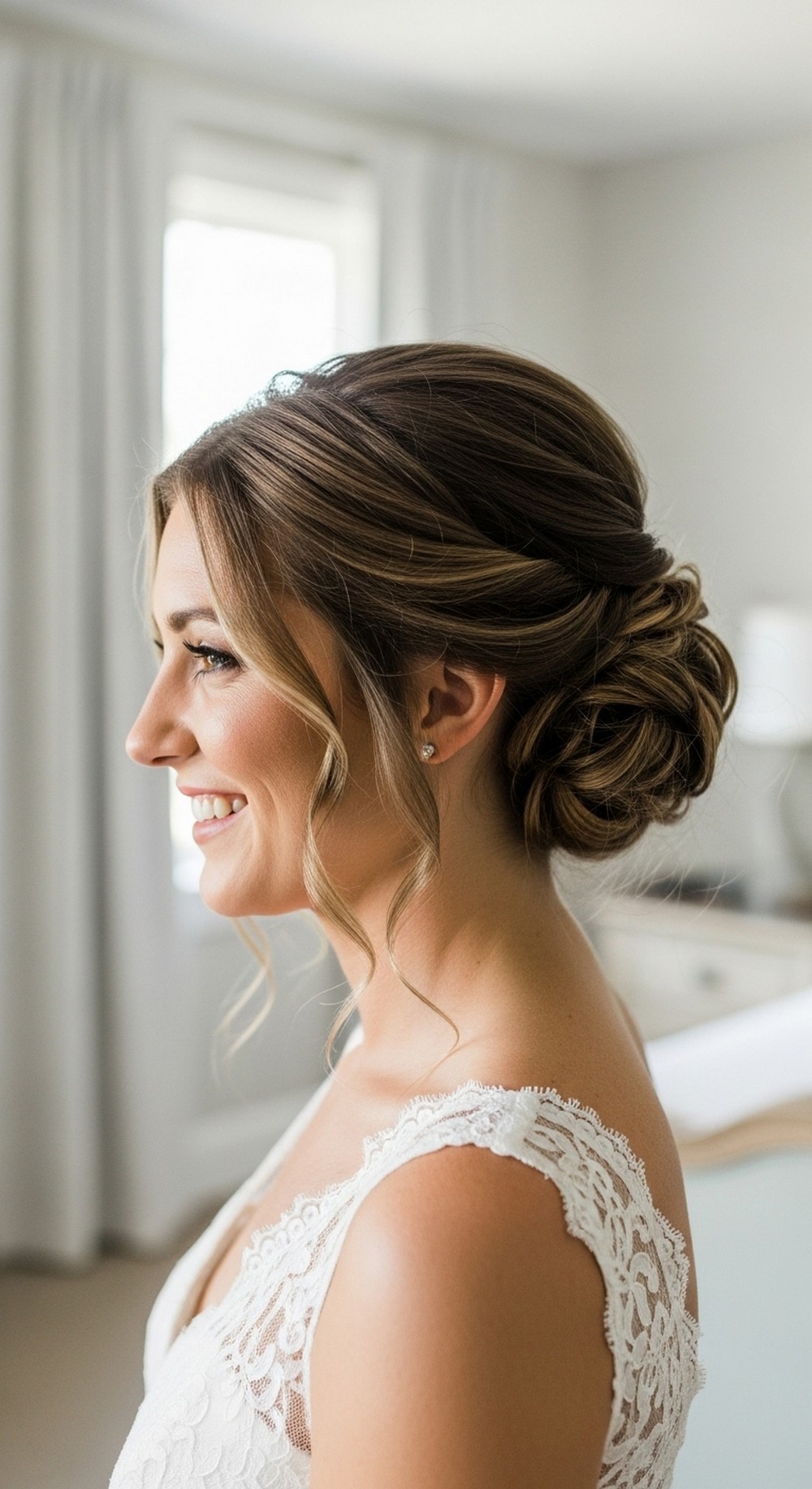 Textured Low Bun with Tendrils