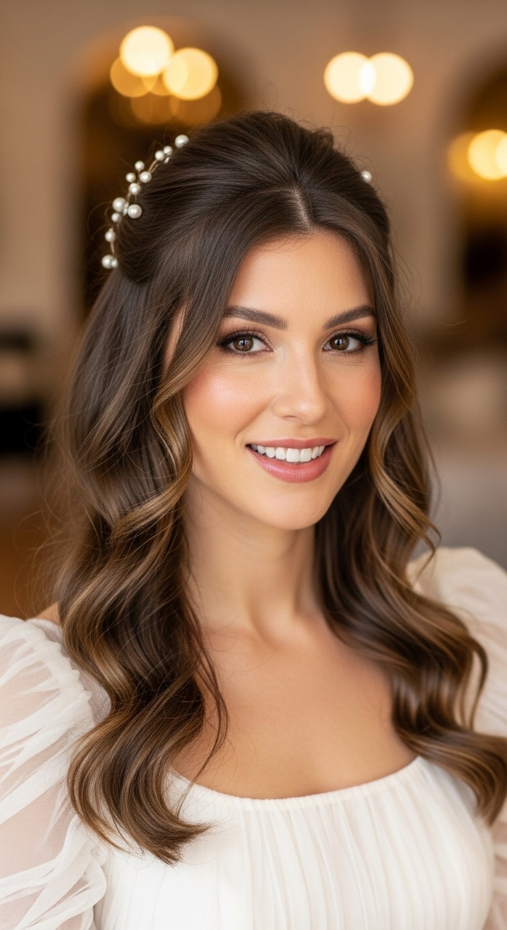 Wavy Half-Up with Pearl Pins