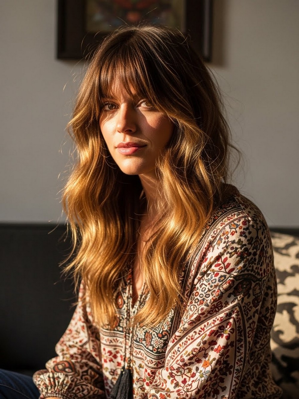 Boho Wavy Long Shag With Bangs