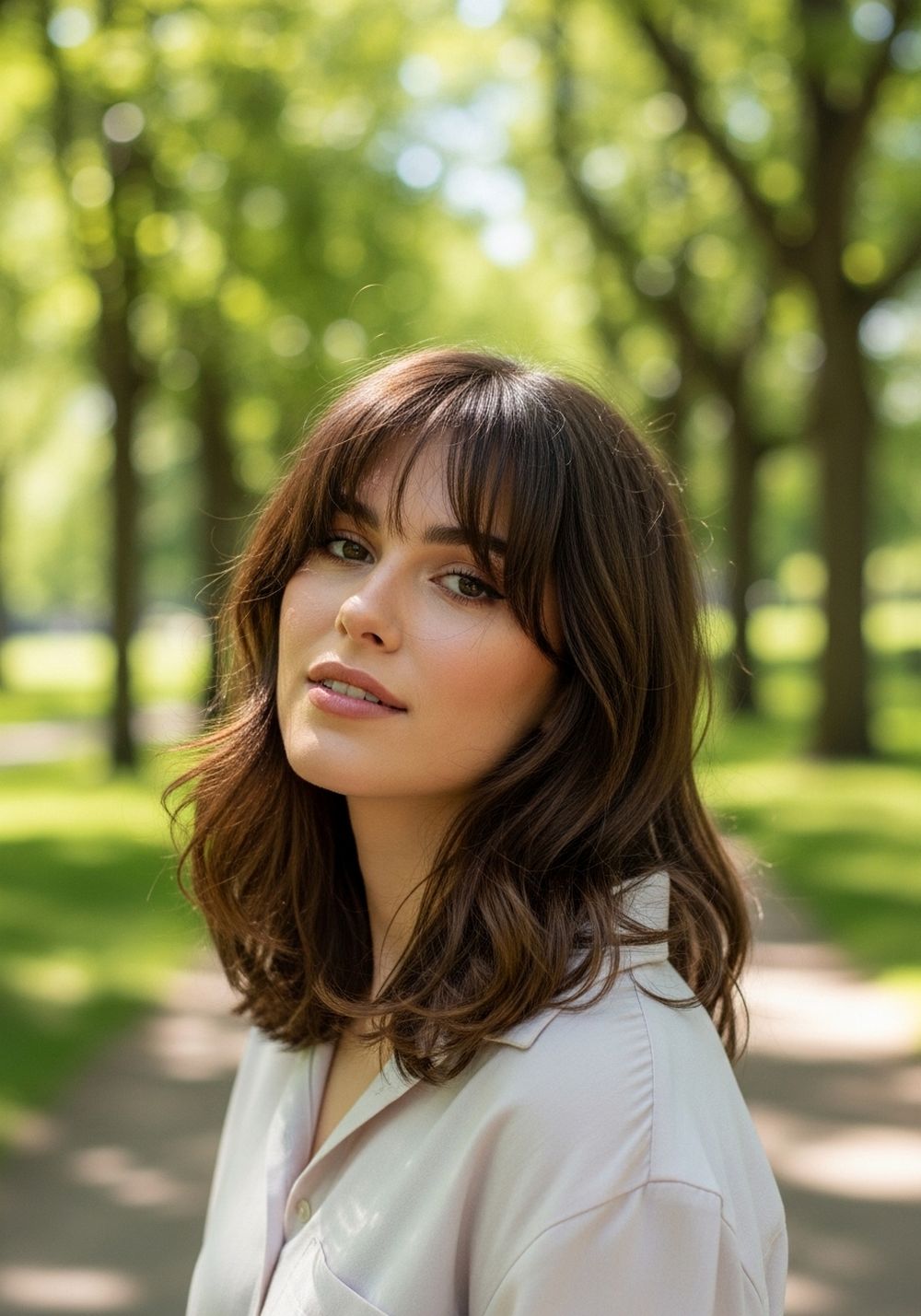 Butterfly Layers with Curtain Bangs Blowout Hairstyle