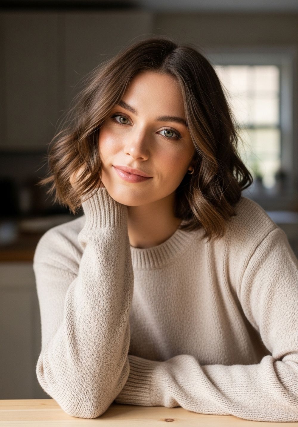 Chin-Framing Blunt Lob Soft Bend Hairstyle