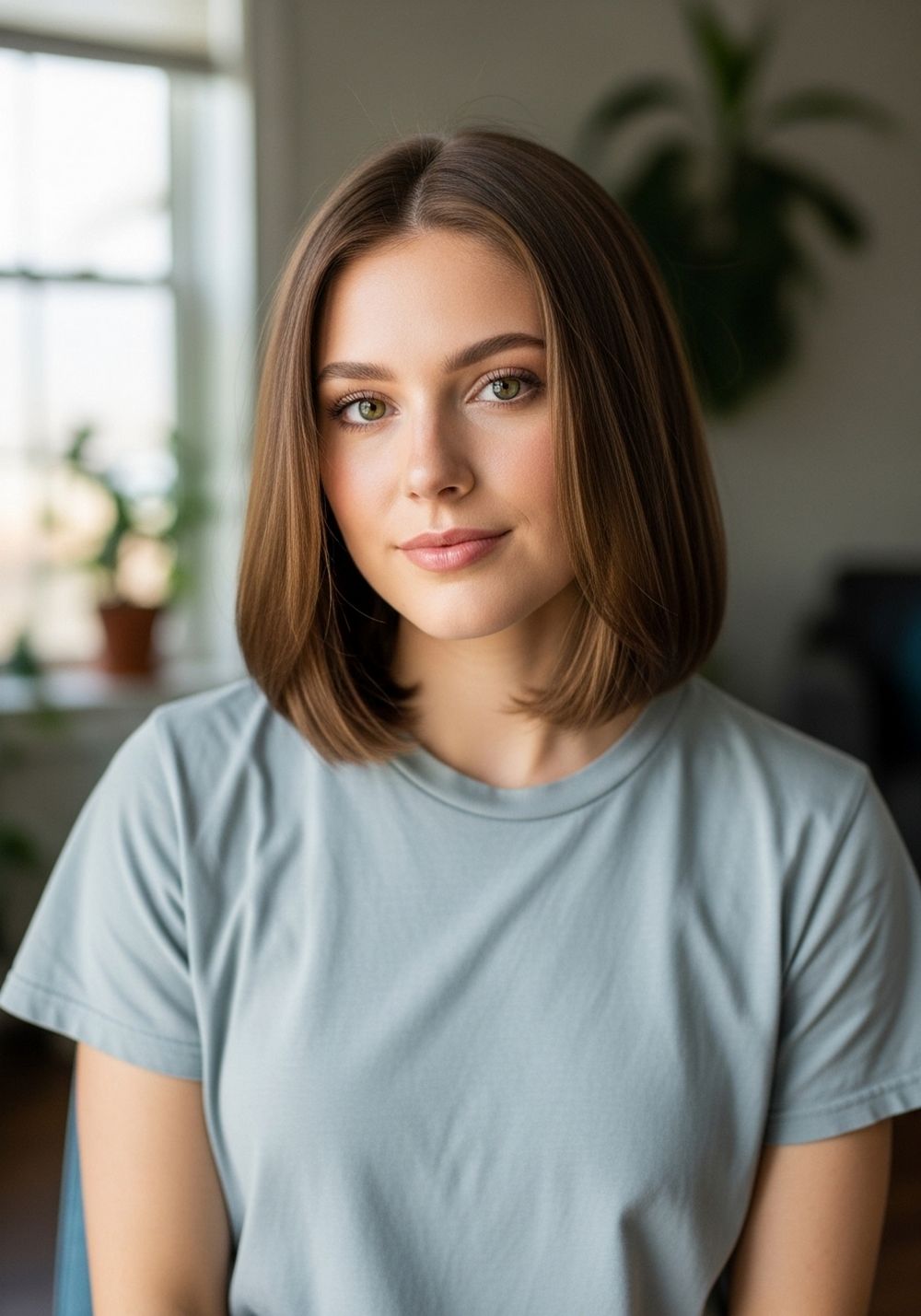 Classic Center-Part Blunt Lob Soft Bend Hairstyle