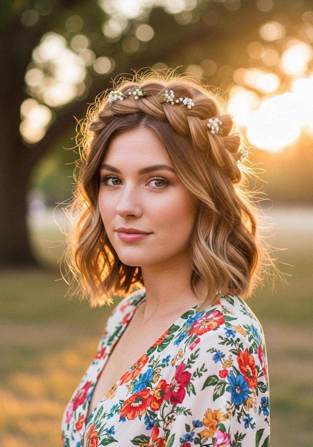 Crown Braid With Tiny Flowers