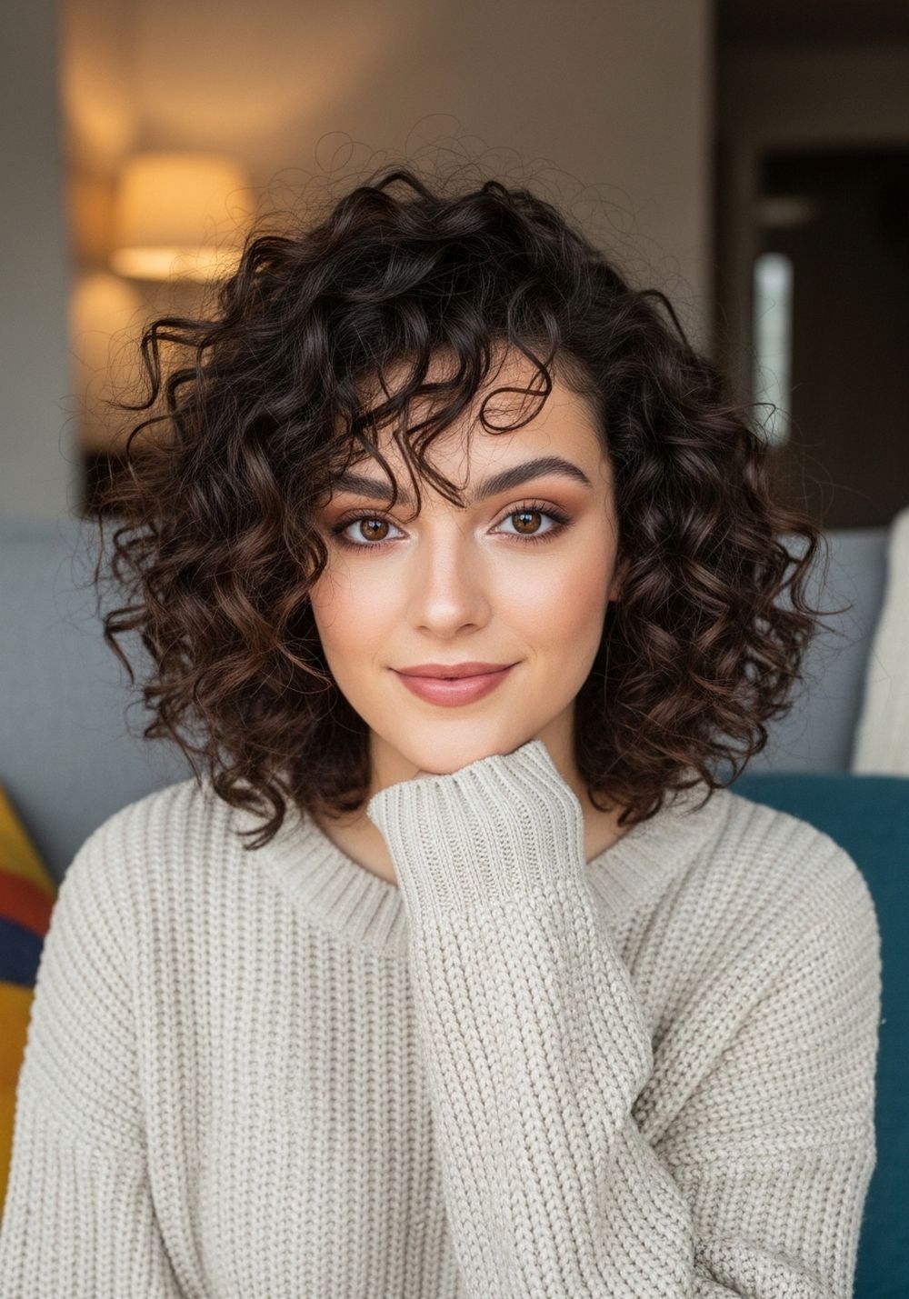 Curly Defined Multi Layers with Side Bang Hairstyle
