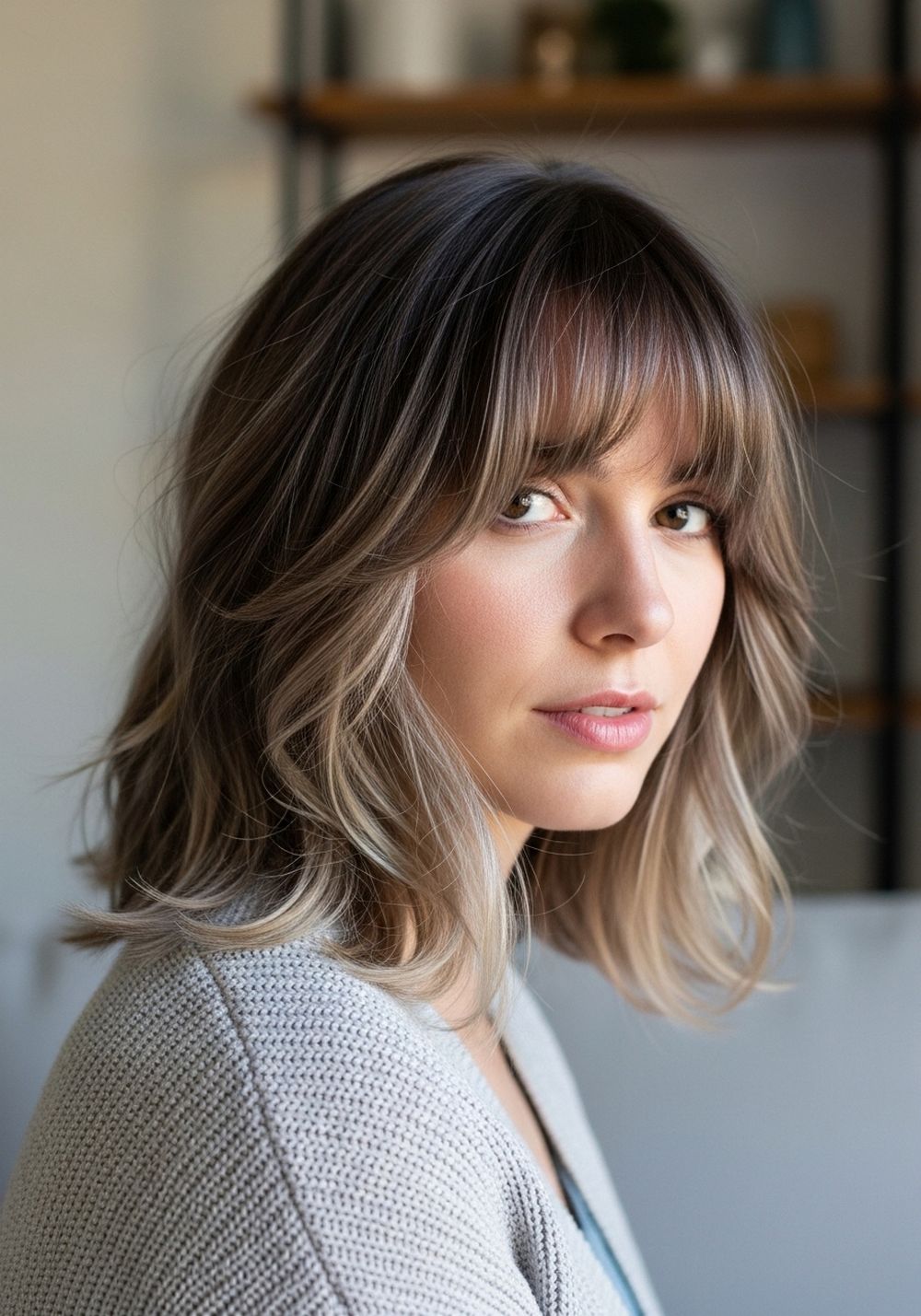 Curtain Bangs Ashy Bronde Melt