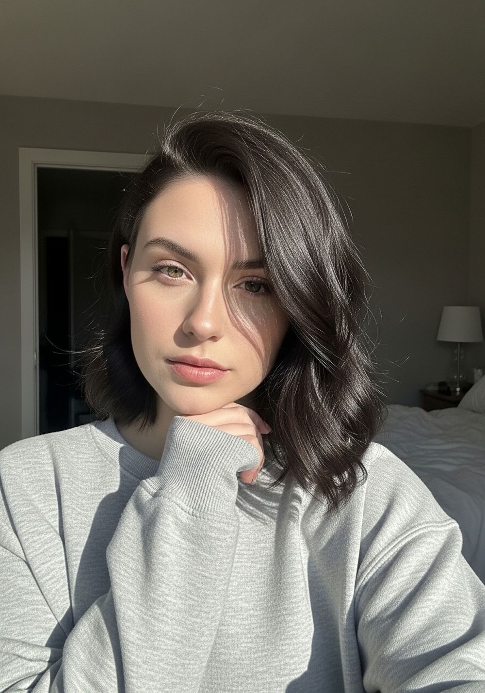 Deep Side-Part Blunt Lob Soft Bend Hairstyle