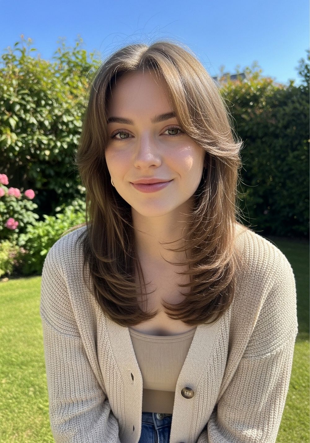 Face-Framing U-Cut with Long Side Bangs Hairstyle