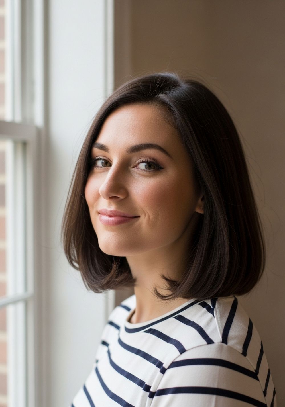 Flipped-Out Rich Brunette Blunt Lob Hairstyle